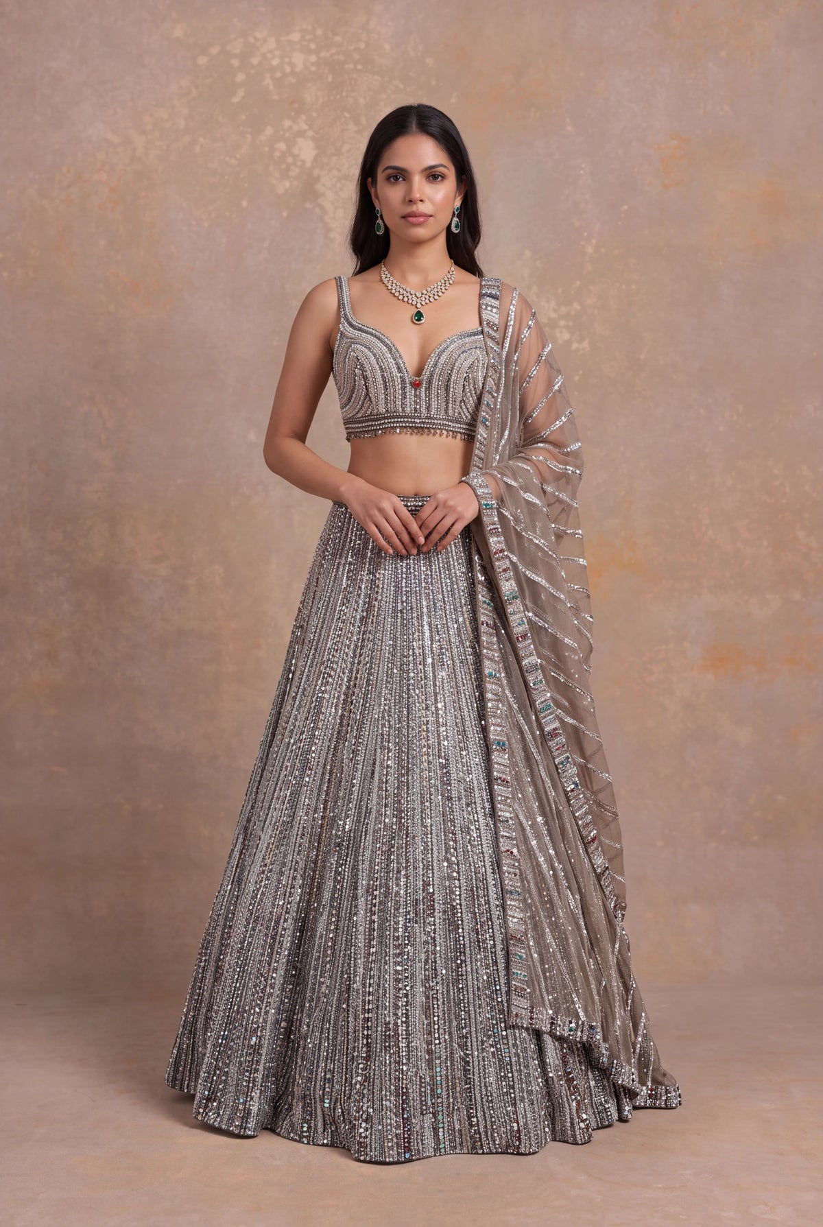 Beige Net Lehenga