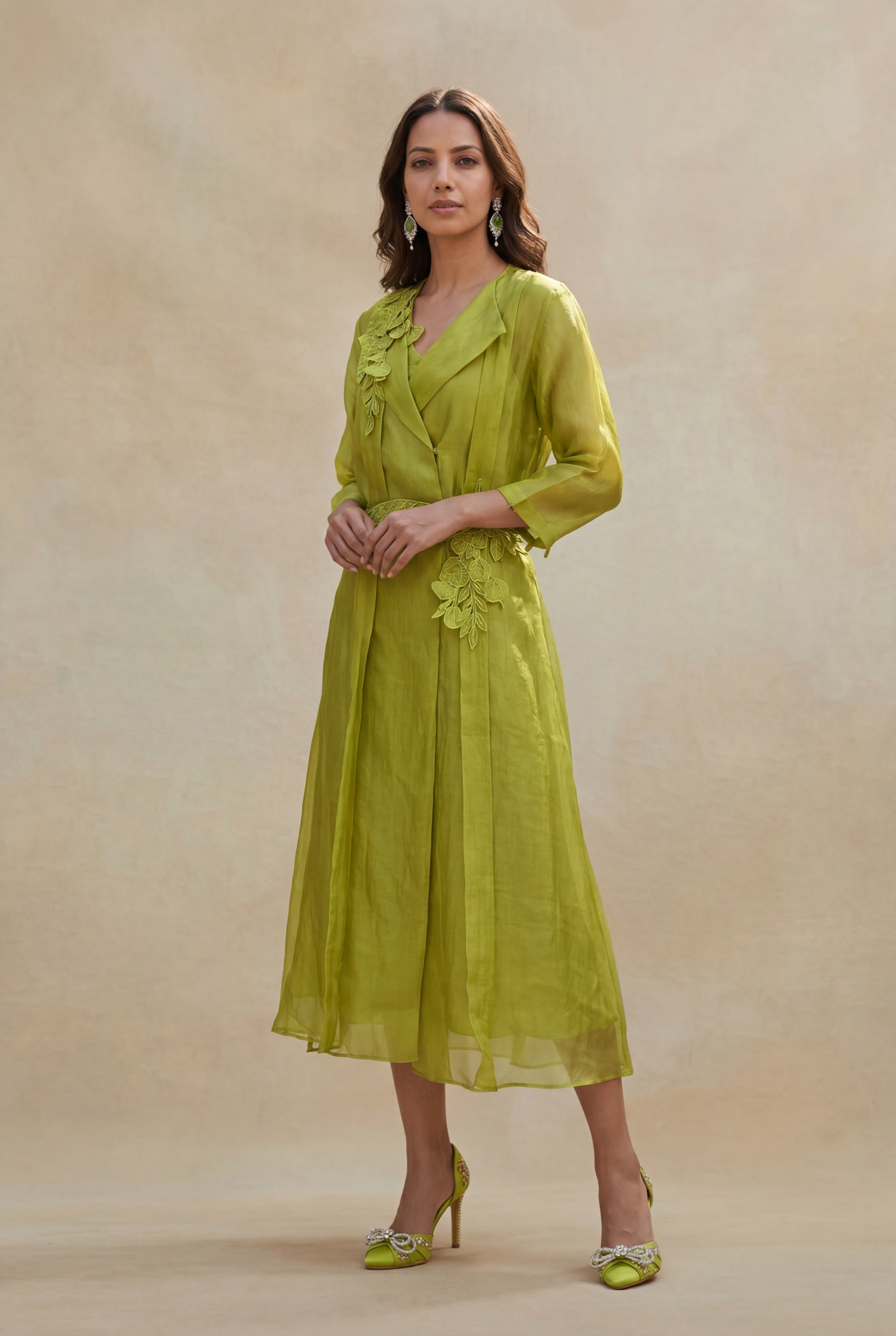 Lime Green Organza Indo-Western Dress