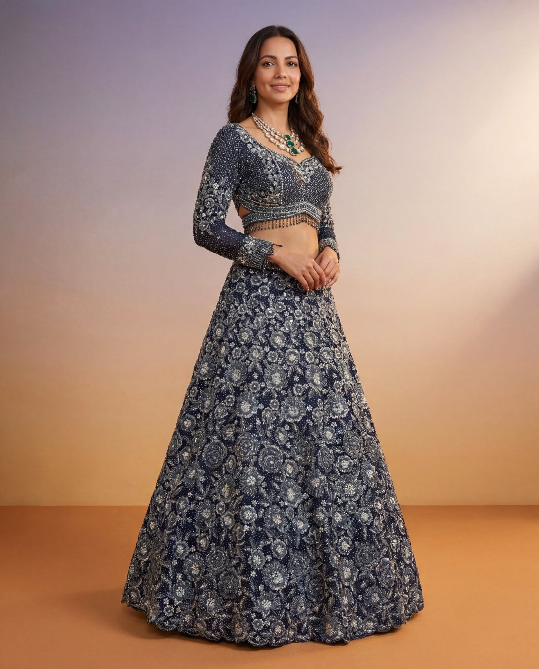Navy Blue Net Lehenga