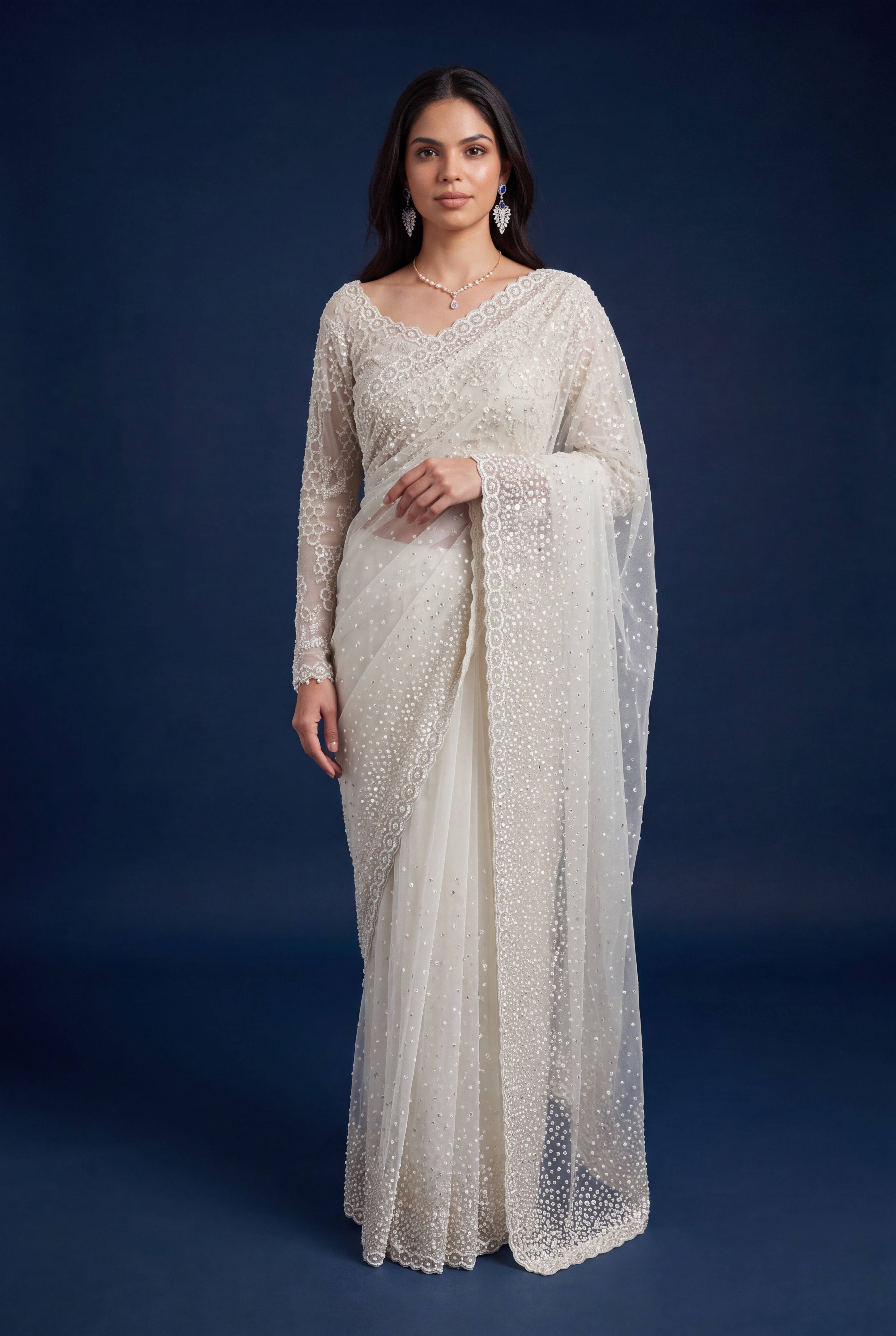 Ivory Net Designer Saree