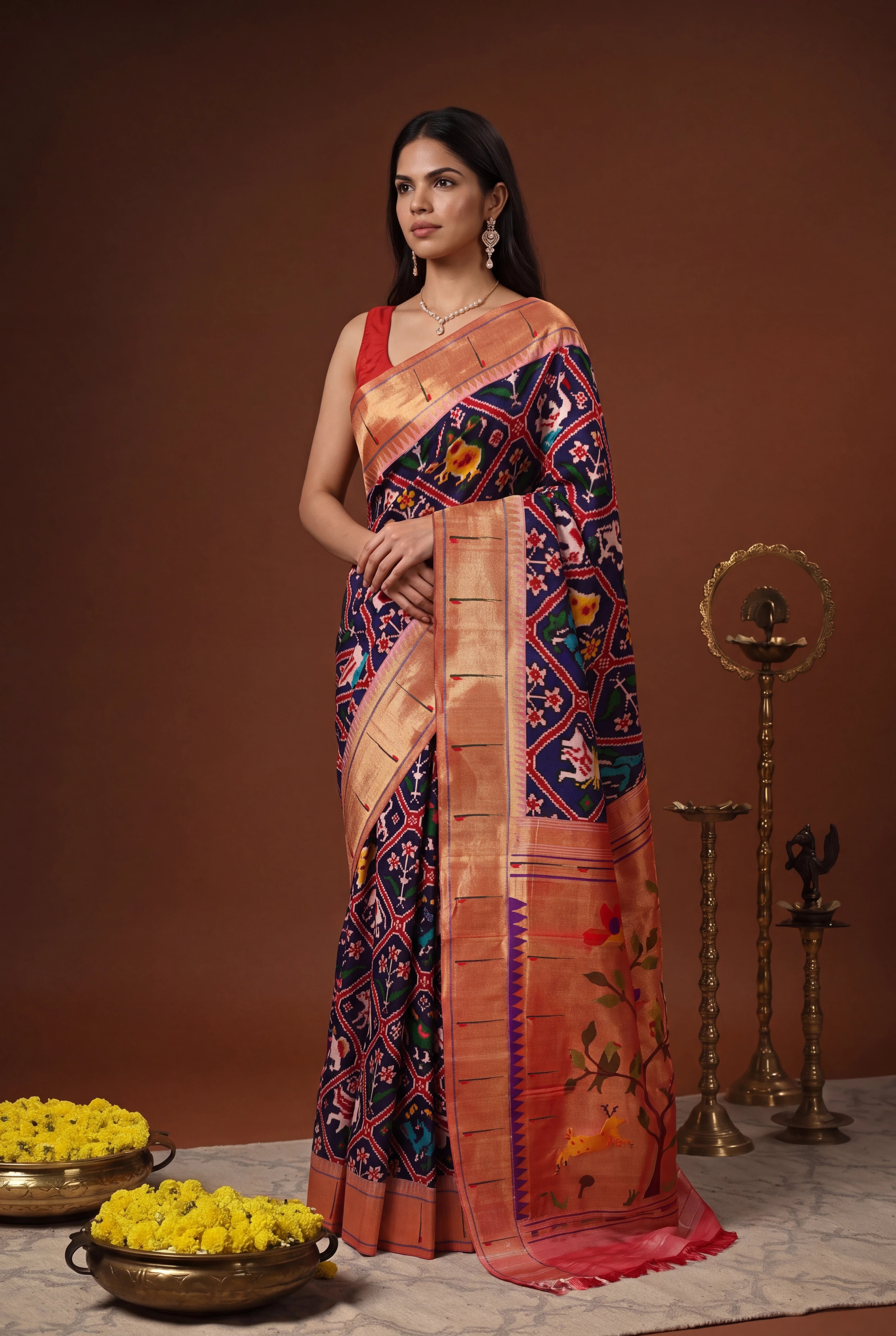 Royal Blue Pattan Patola Fusion Silk Saree