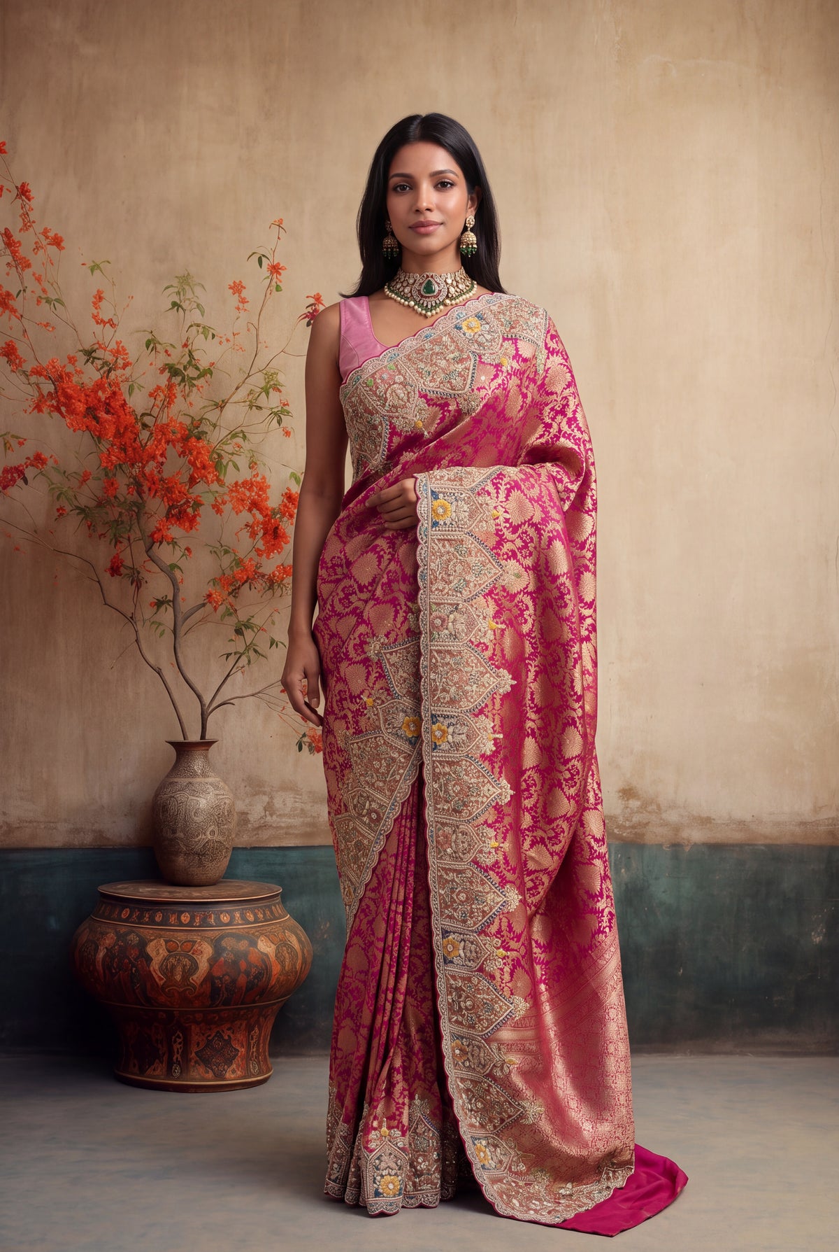 Rani Pink Banarasi Silk Saree