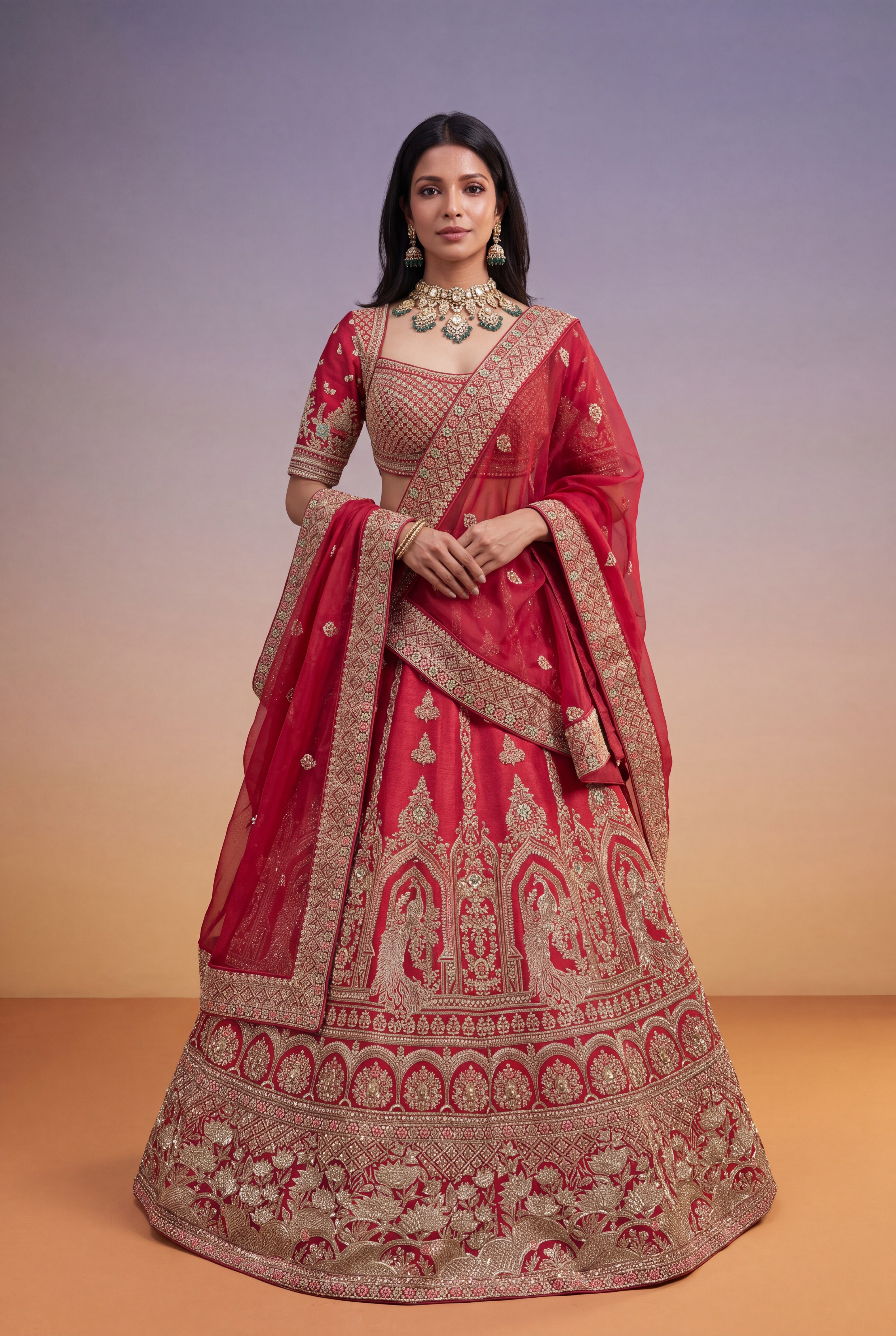 Bridal Red Raw Silk Lehenga