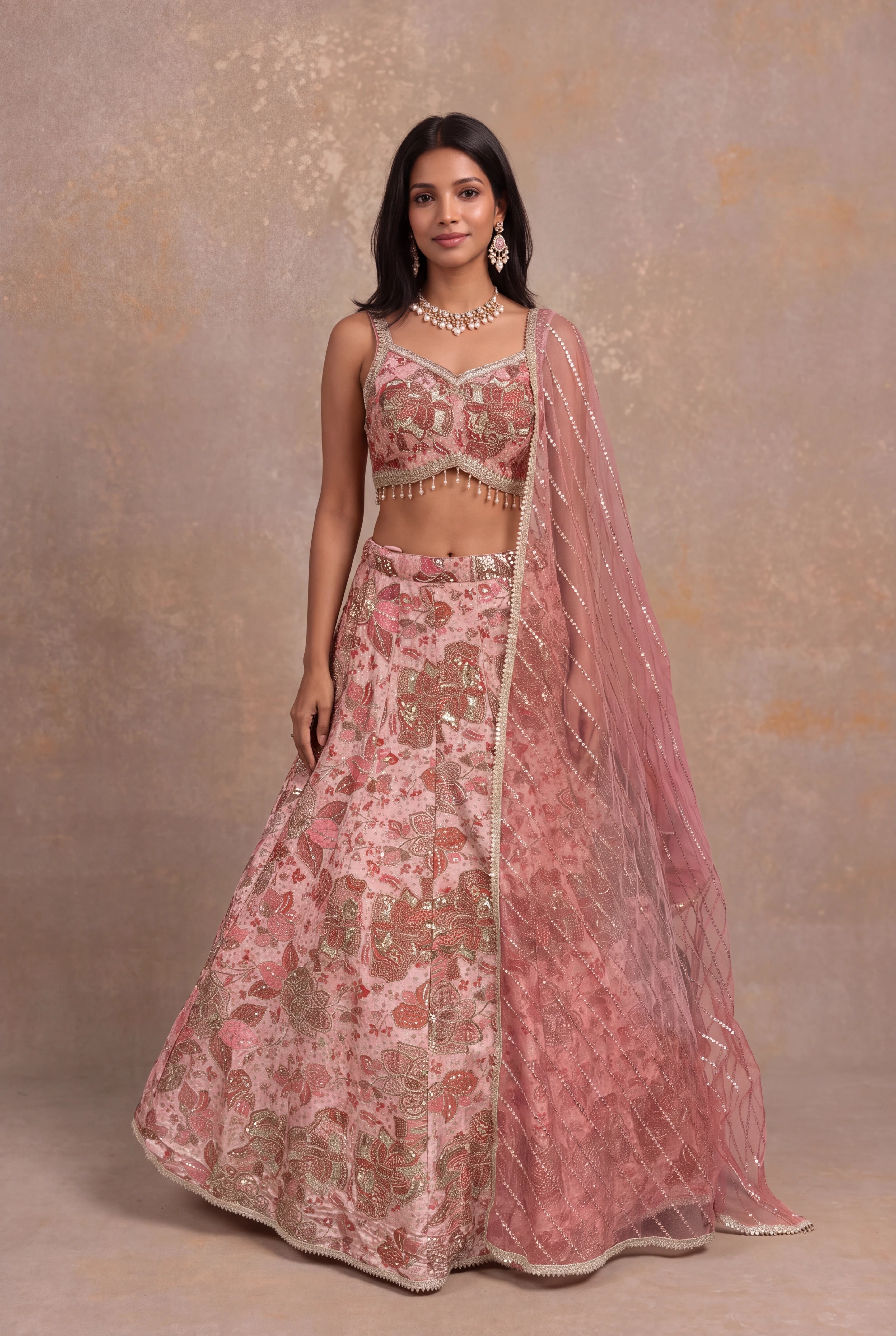 Blush Pink Tissue Lehenga