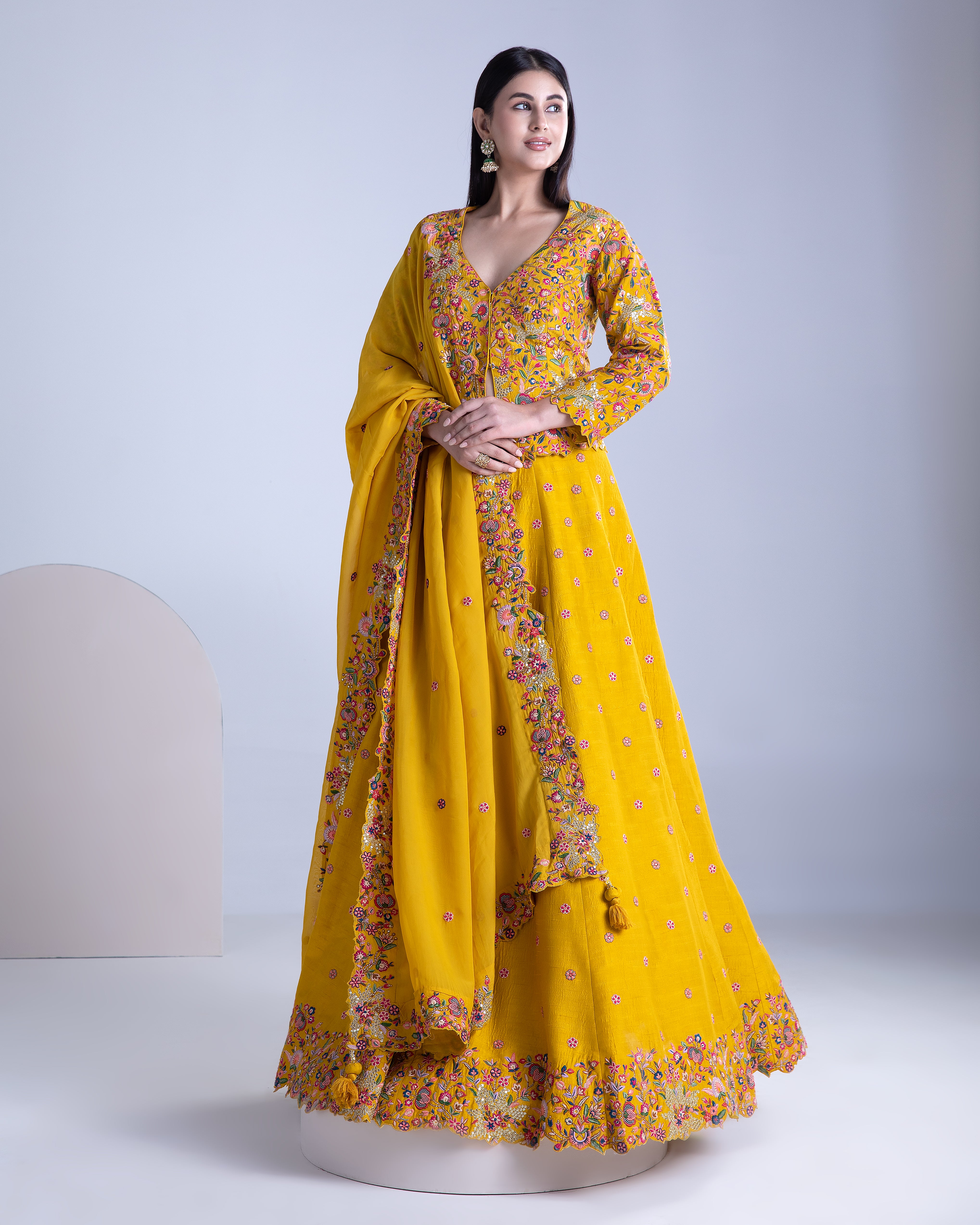 Mustard Yellow Silk Lehenga Set - Mokshaa