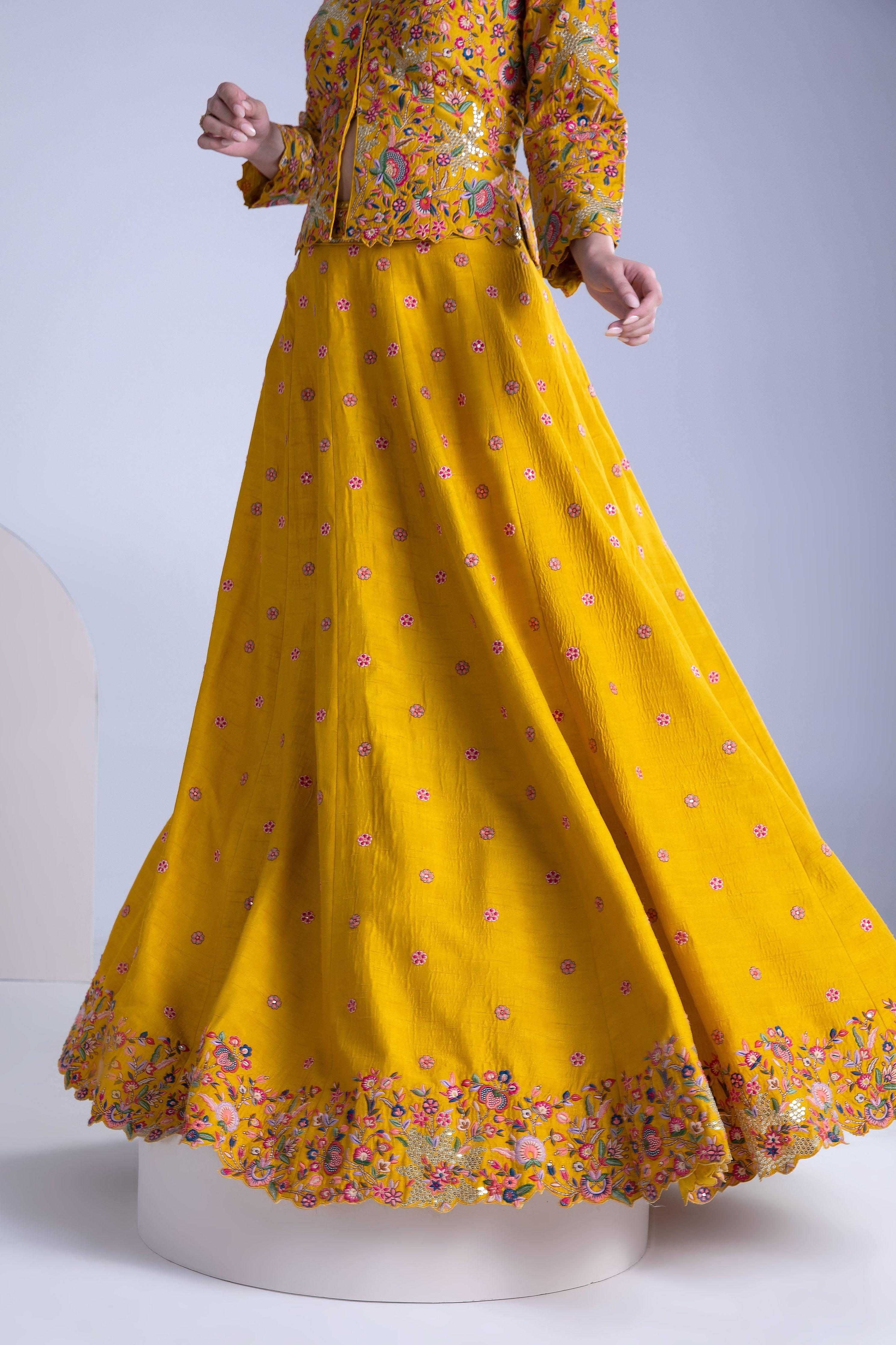 Mustard Yellow Silk Lehenga Set - Mokshaa