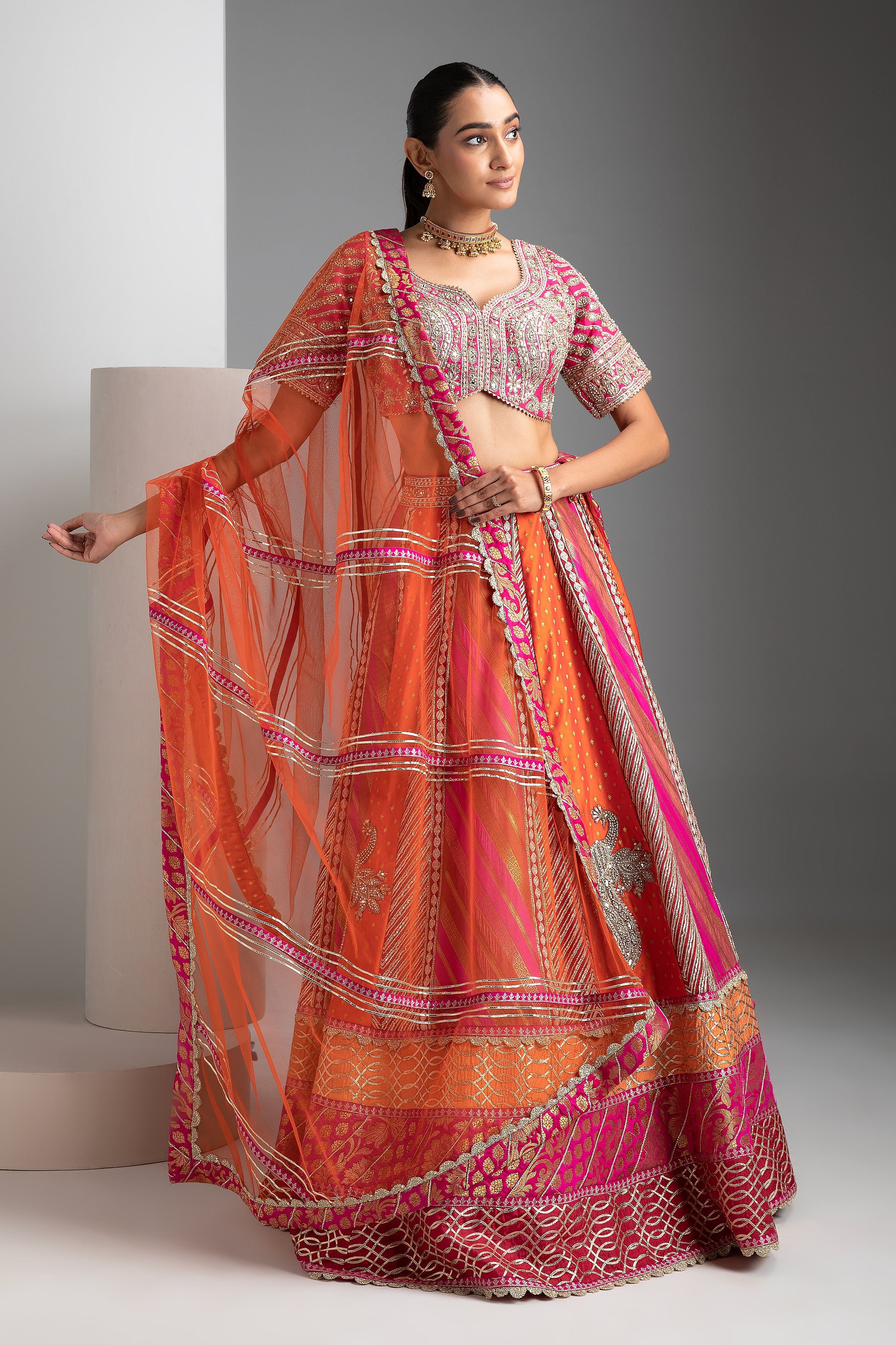 Multicolor Banarasi Lehenga Set - Mokshaa