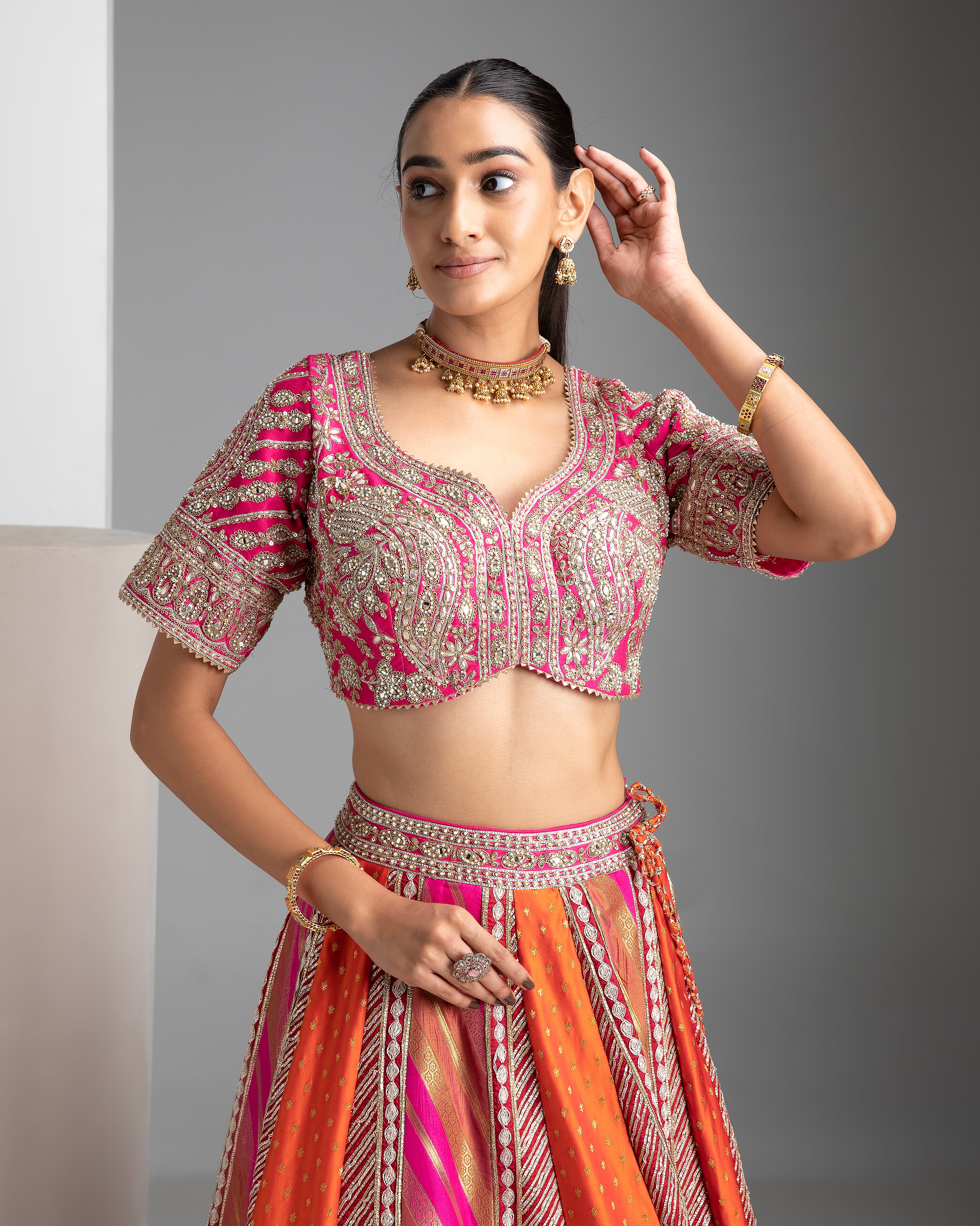 Multicolor Banarasi Lehenga Set - Mokshaa