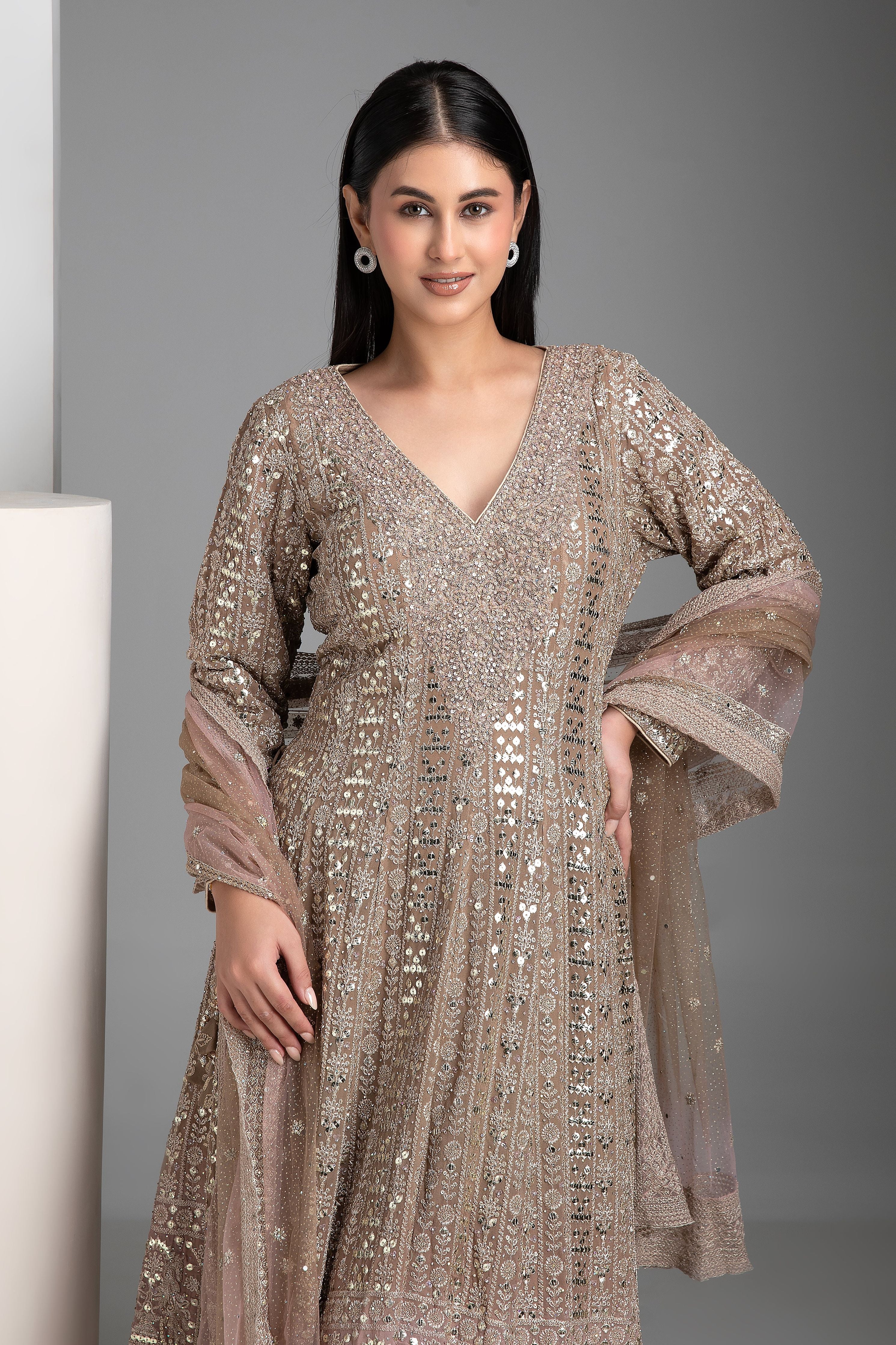 Light Peach Shaded Kurta Set with Gharara - Mokshaa