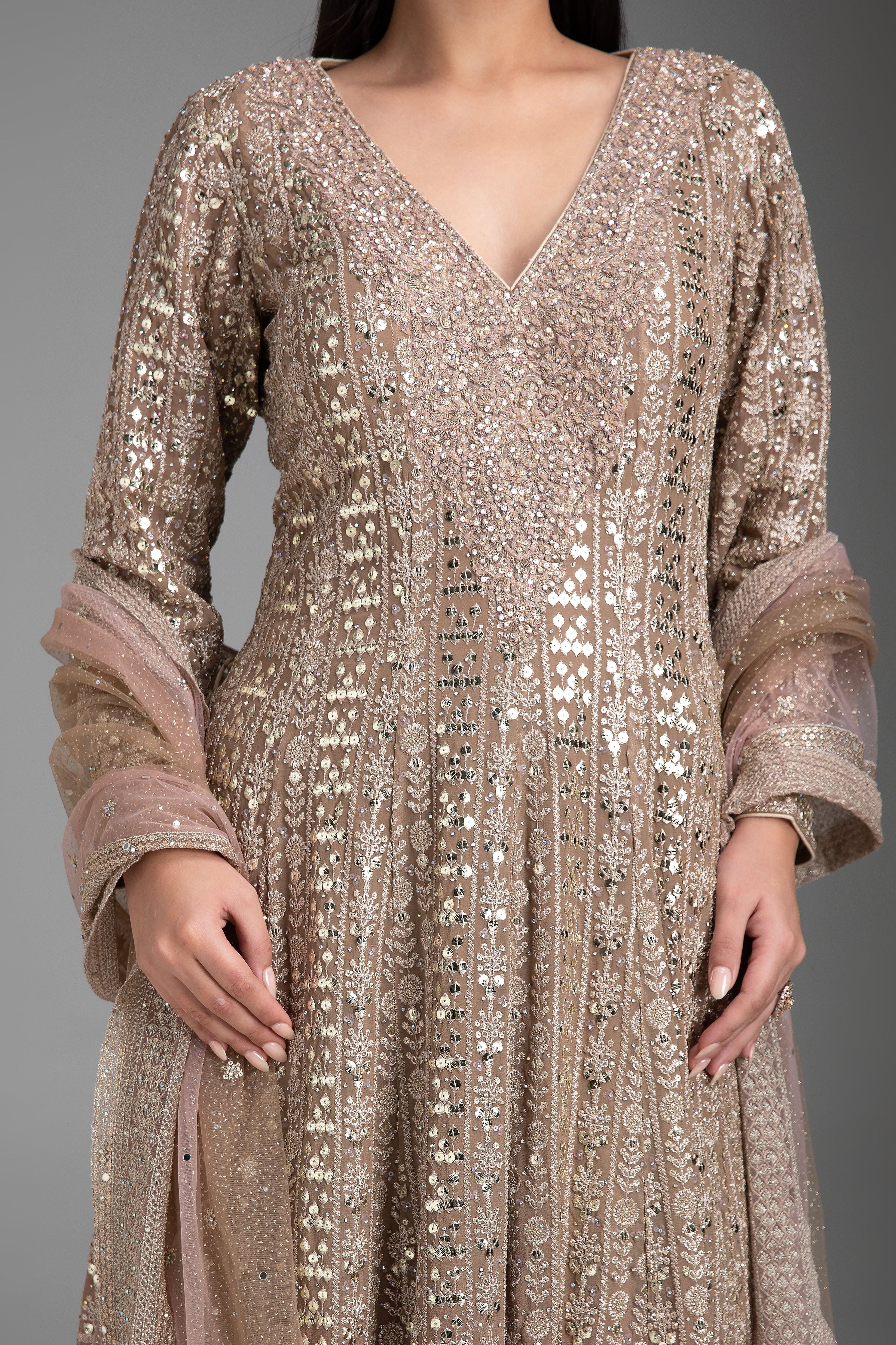 Light Peach Shaded Kurta Set with Gharara - Mokshaa