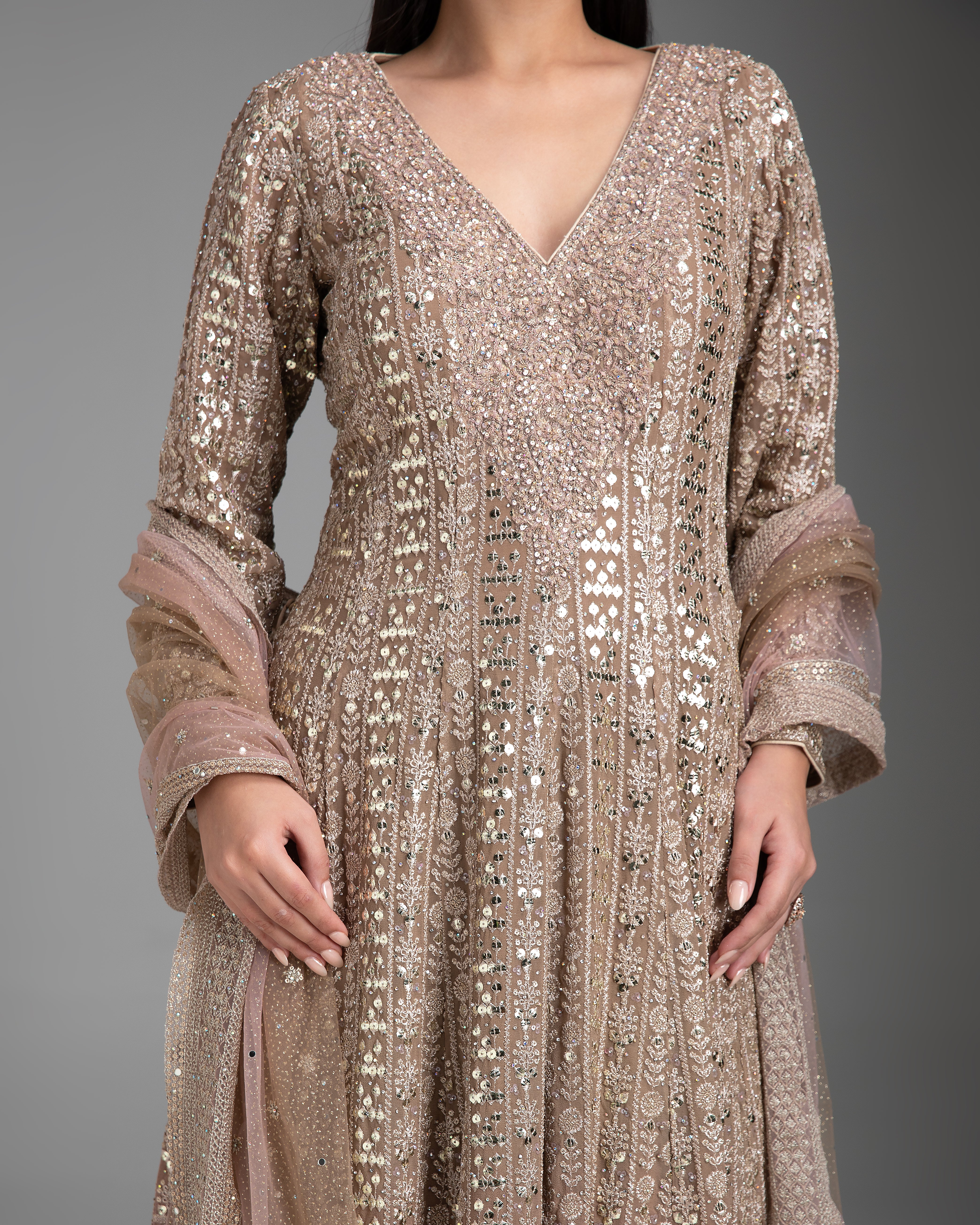 Light Peach Shaded Kurta Set with Gharara - Mokshaa