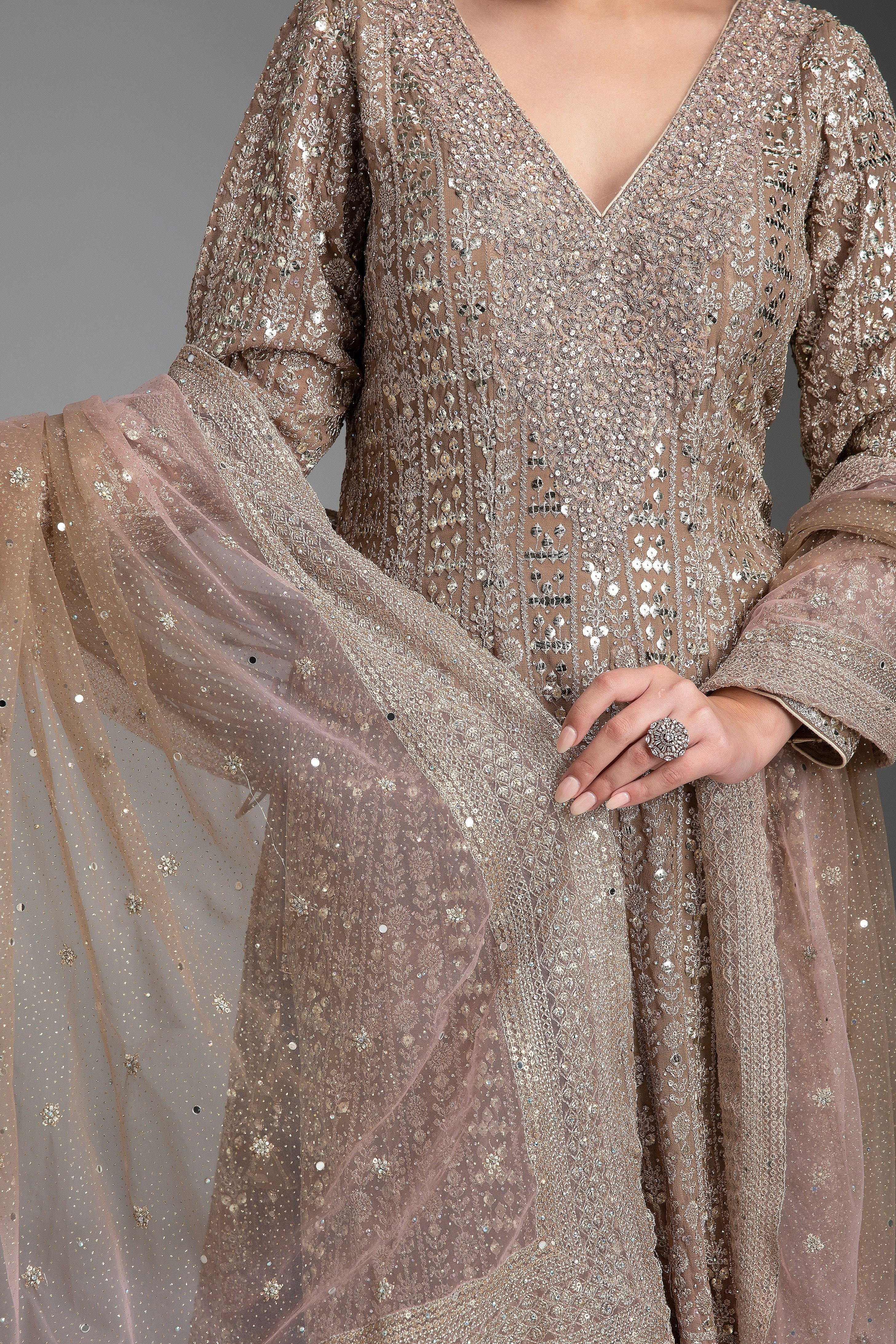 Light Peach Shaded Kurta Set with Gharara - Mokshaa