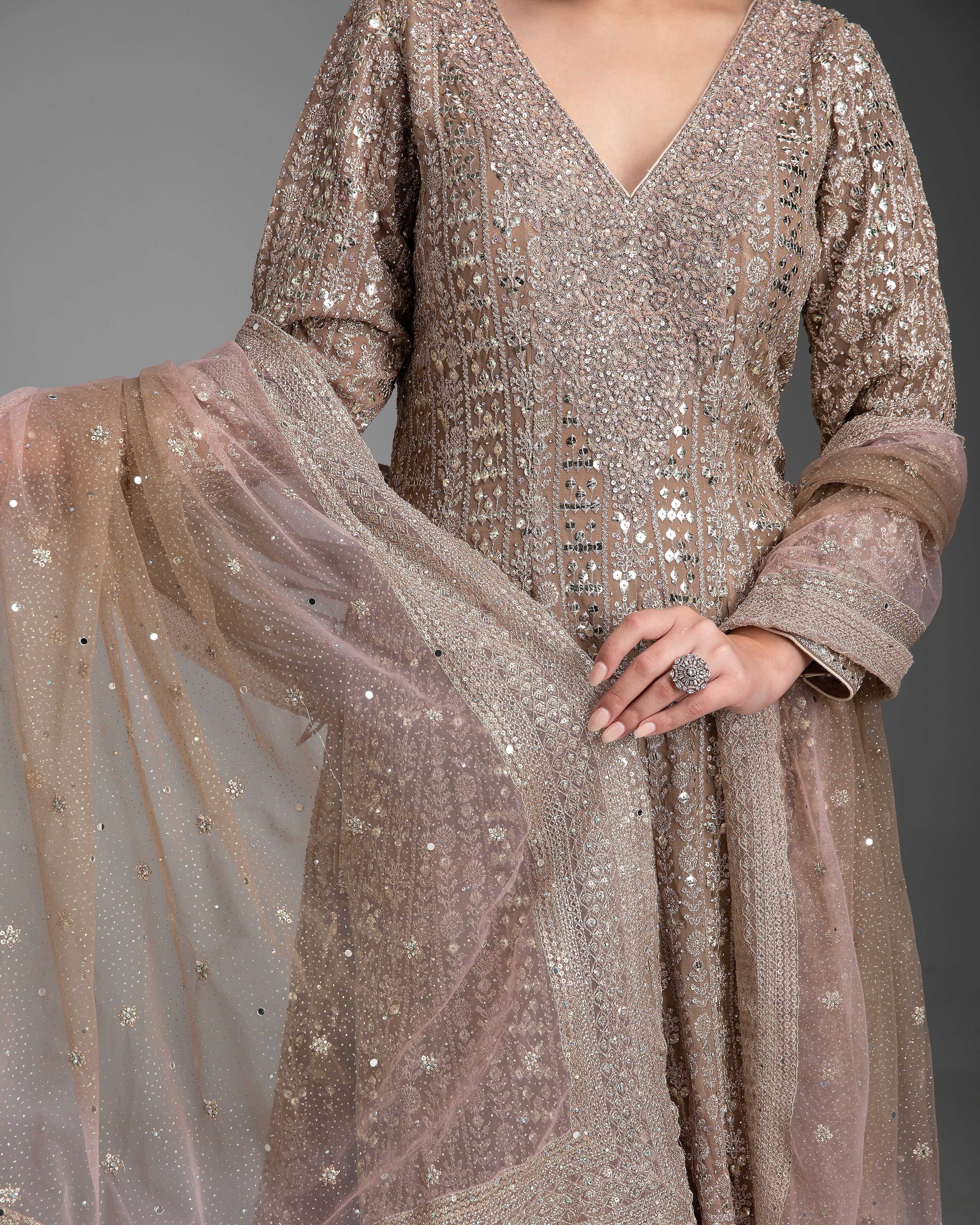 Light Peach Shaded Kurta Set with Gharara - Mokshaa