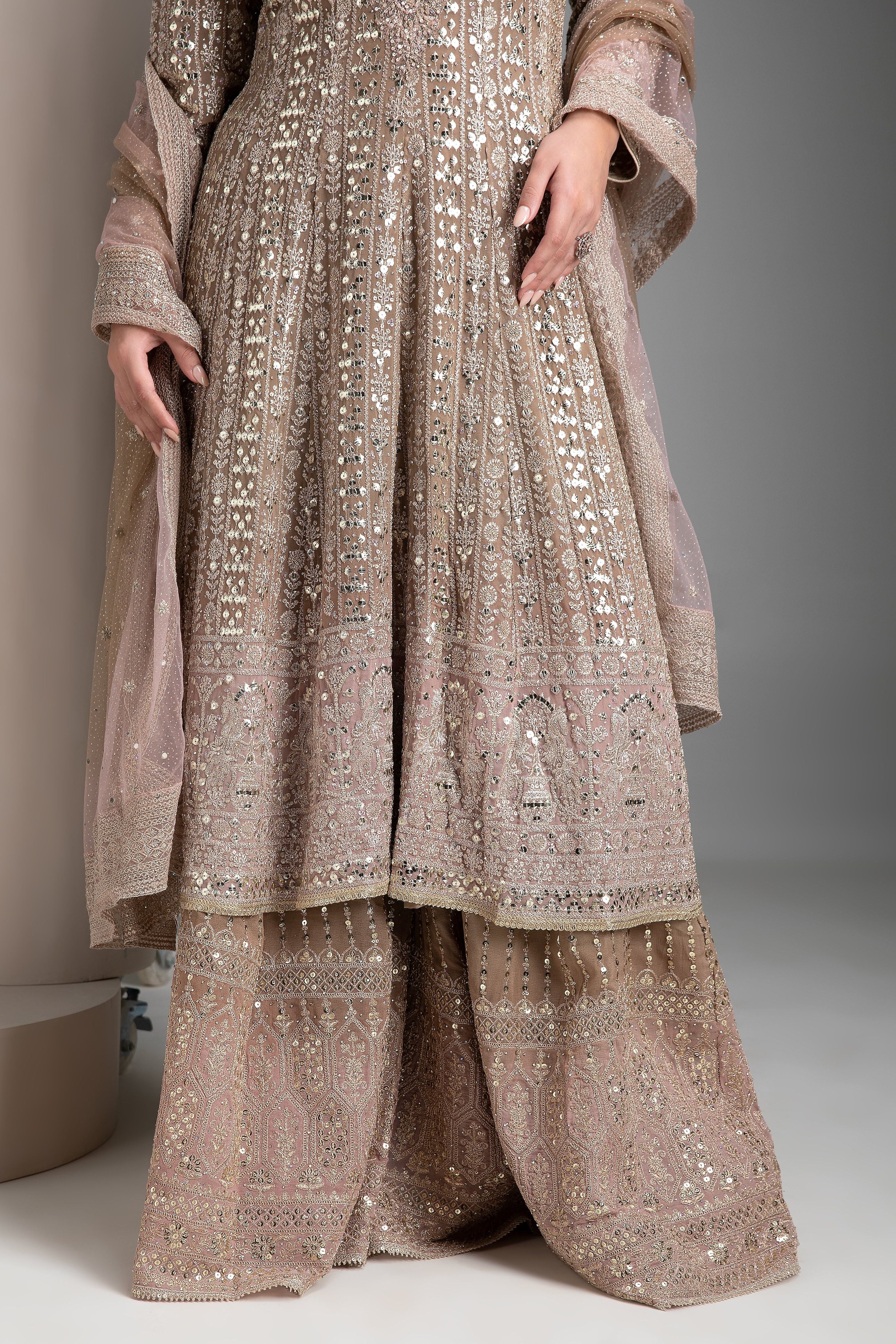 Light Peach Shaded Kurta Set with Gharara - Mokshaa