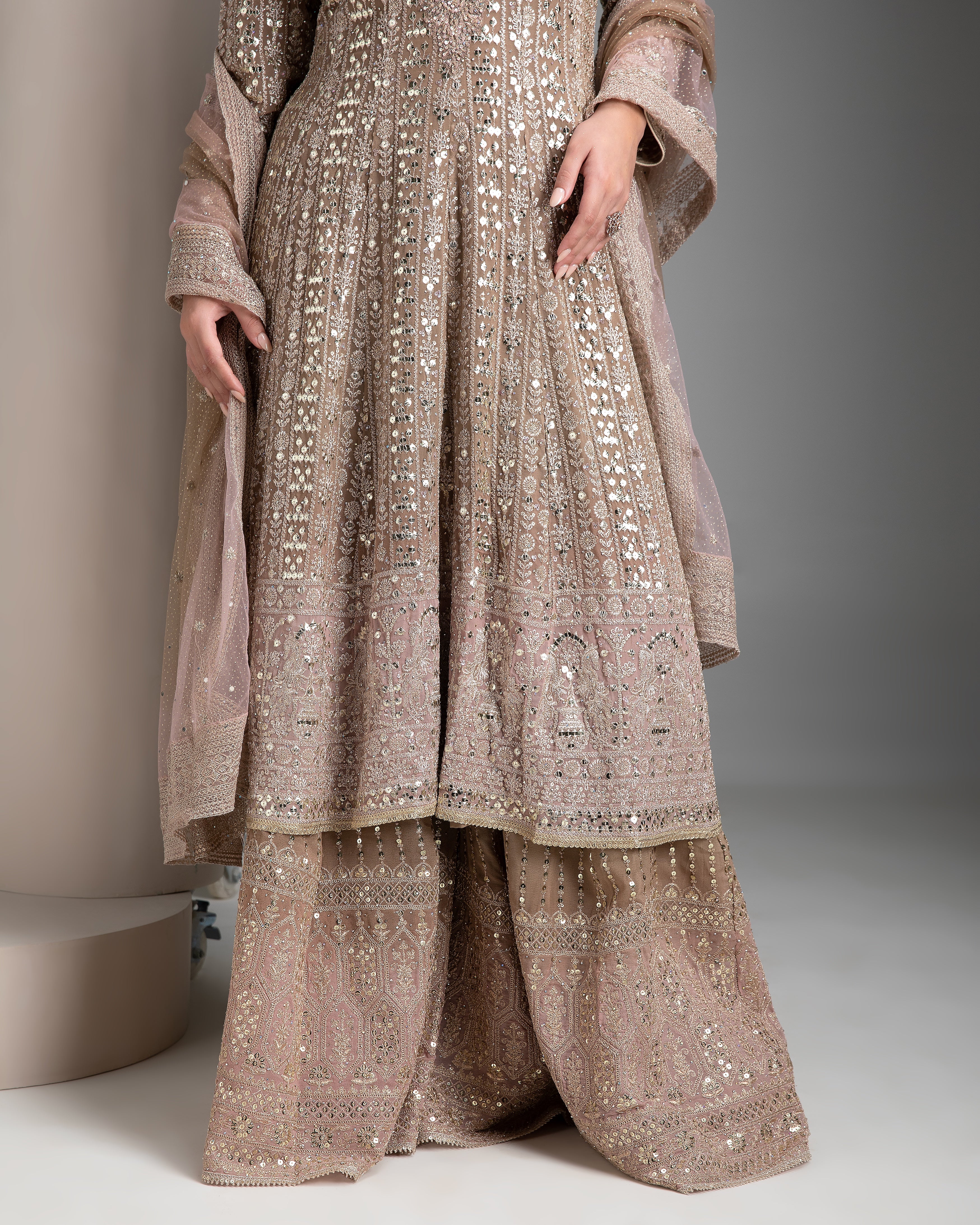 Light Peach Shaded Kurta Set with Gharara - Mokshaa