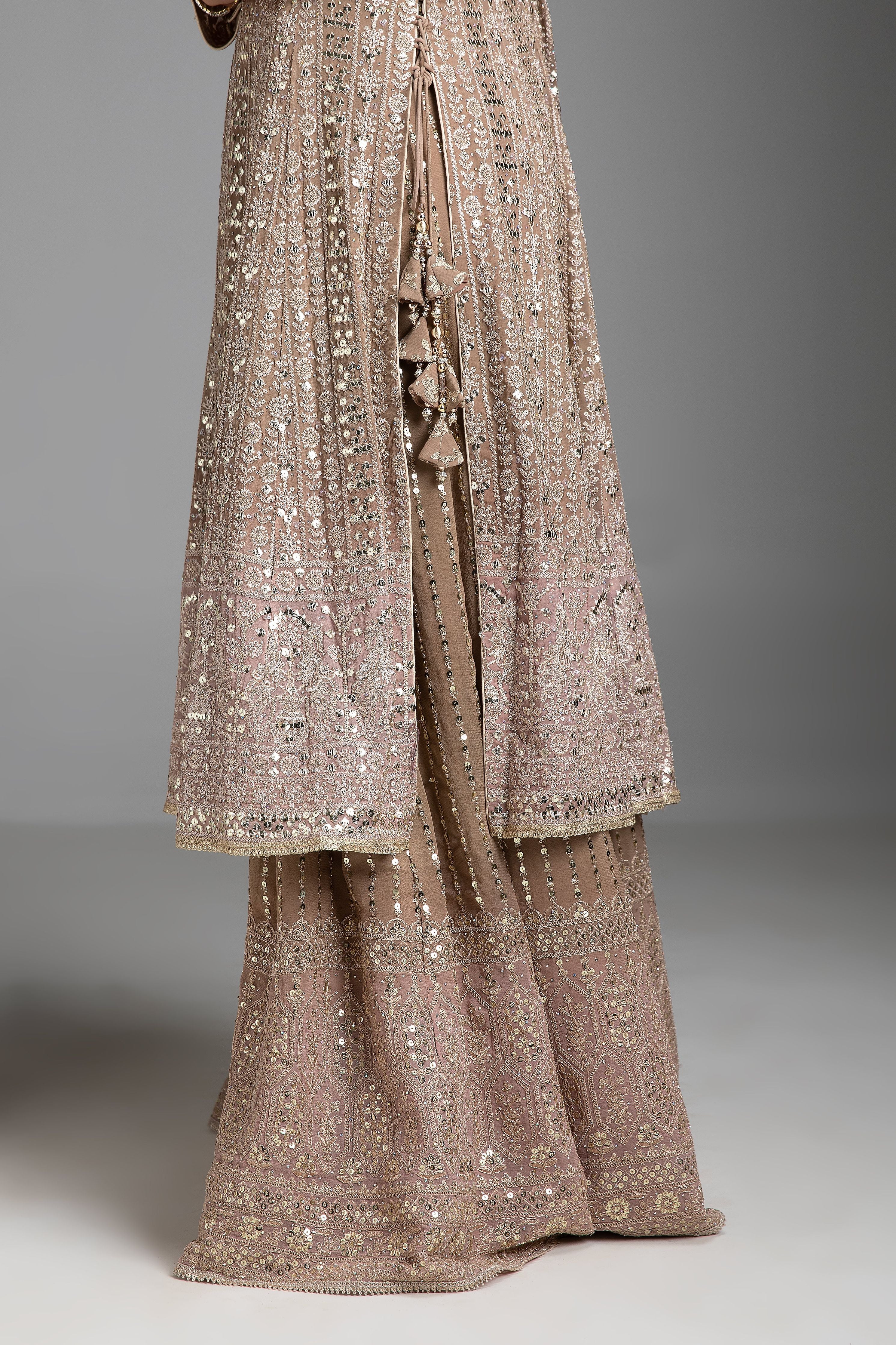 Light Peach Shaded Kurta Set with Gharara - Mokshaa