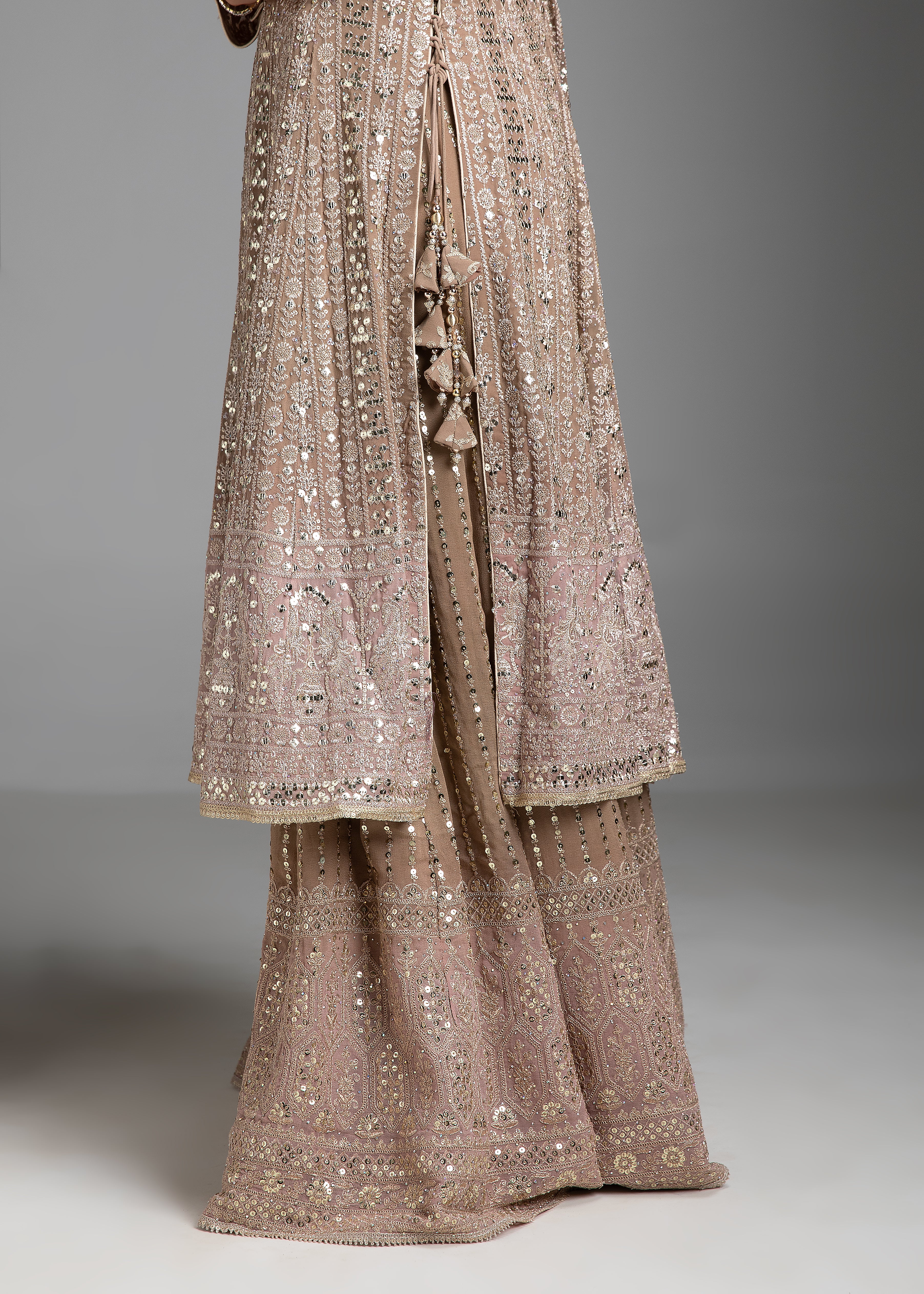 Light Peach Shaded Kurta Set with Gharara - Mokshaa