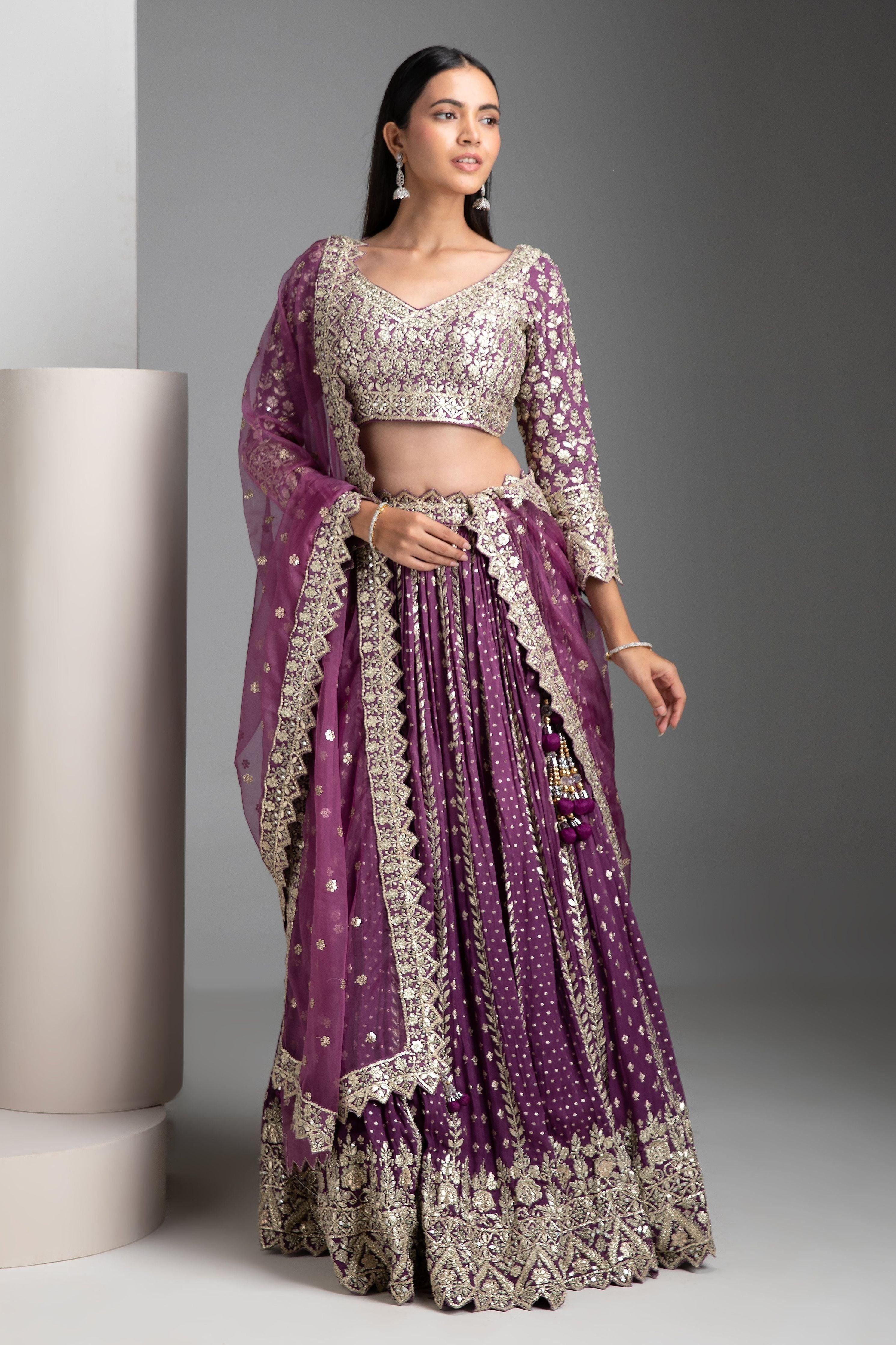 Violet Georgette Lehenga Set - Mokshaa