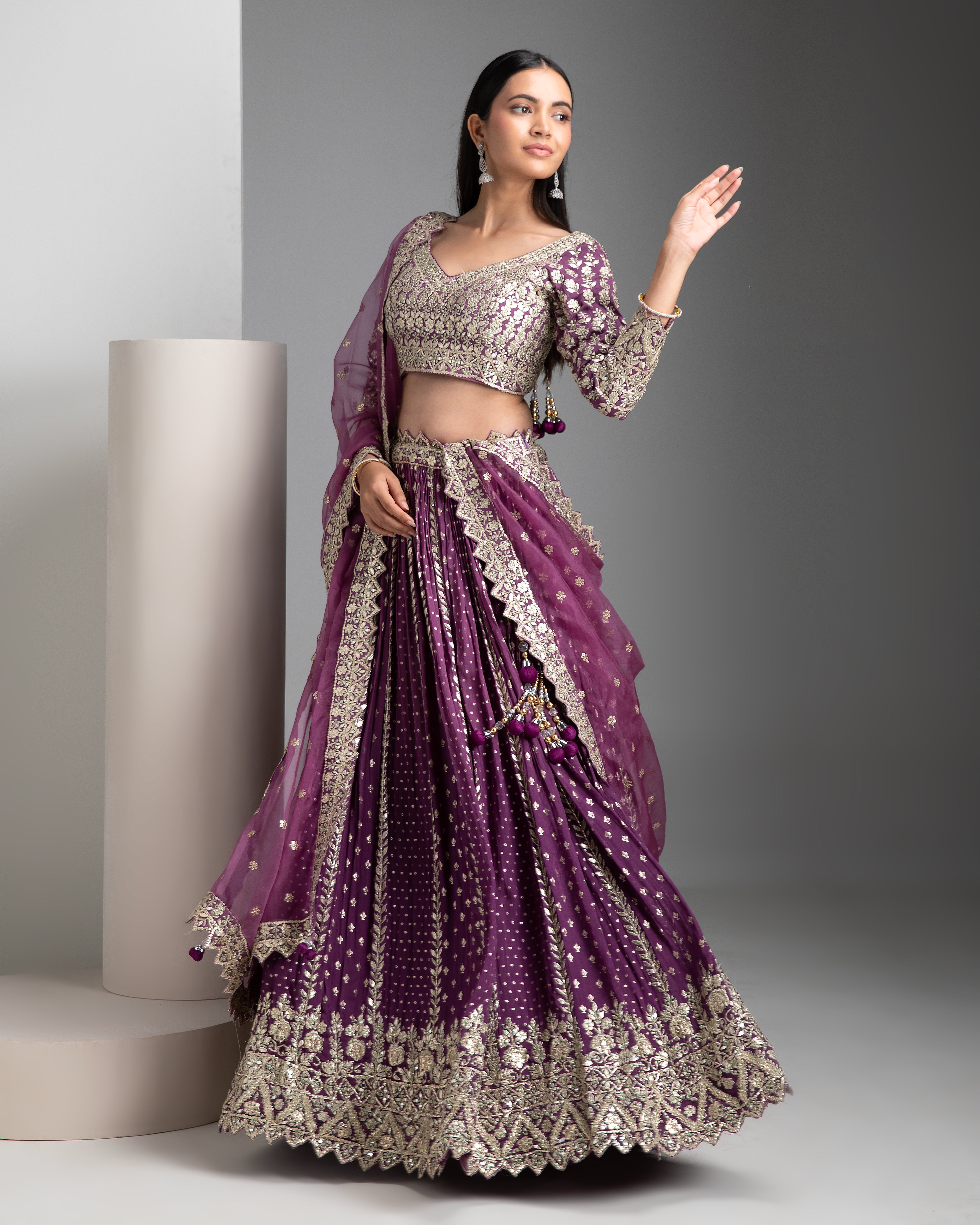 Violet Georgette Lehenga Set - Mokshaa