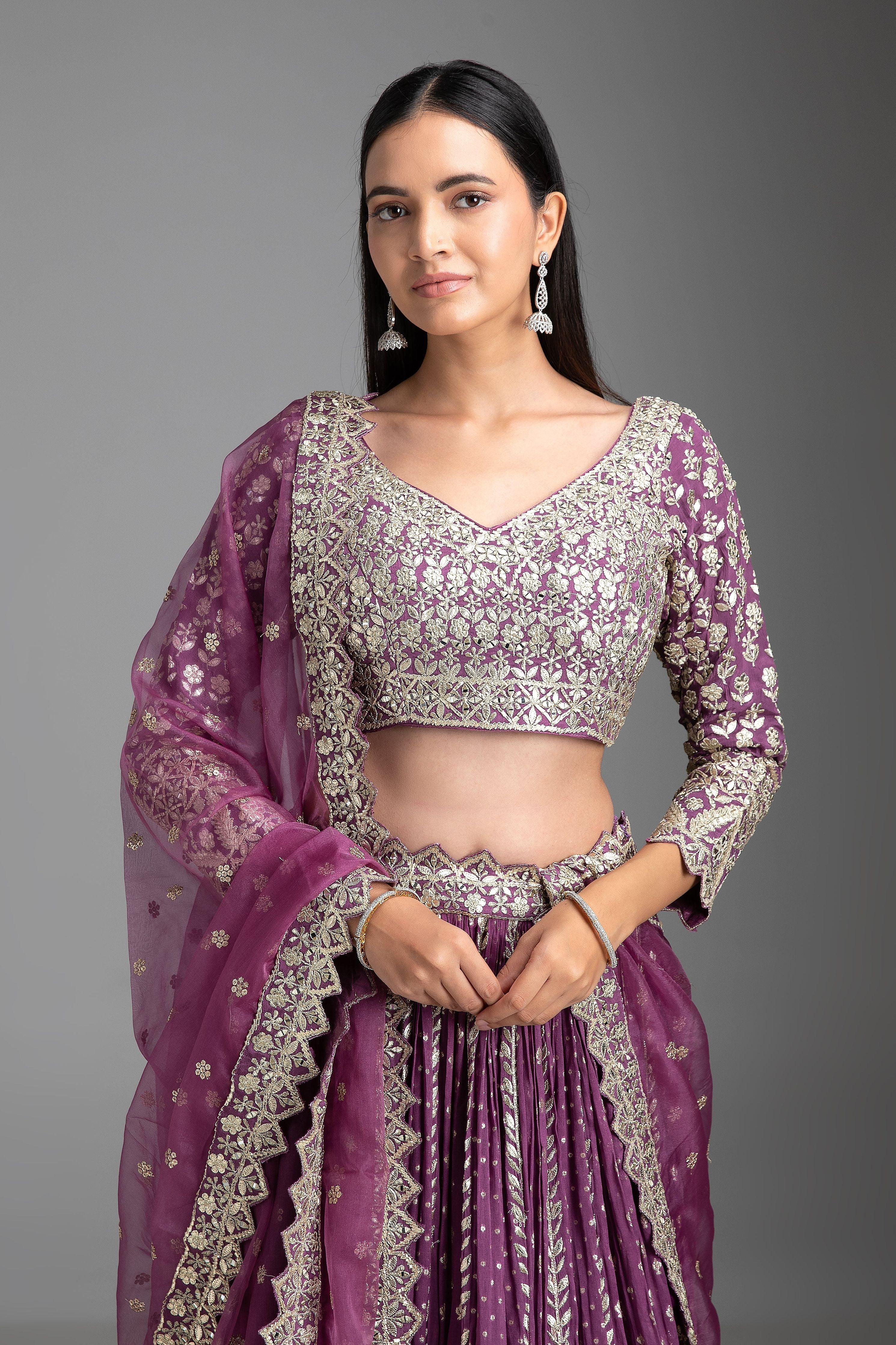 Violet Georgette Lehenga Set - Mokshaa
