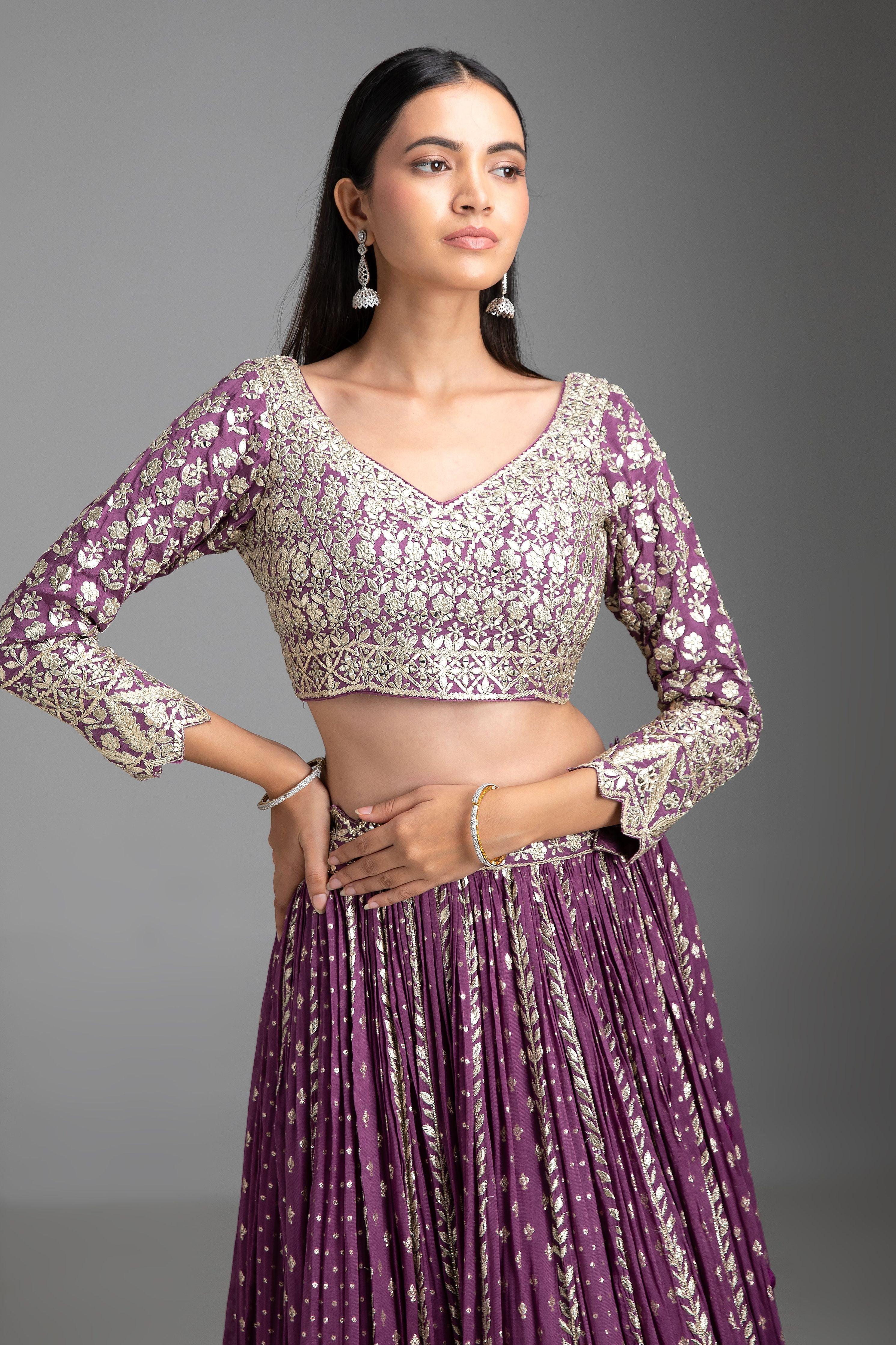 Violet Georgette Lehenga Set - Mokshaa