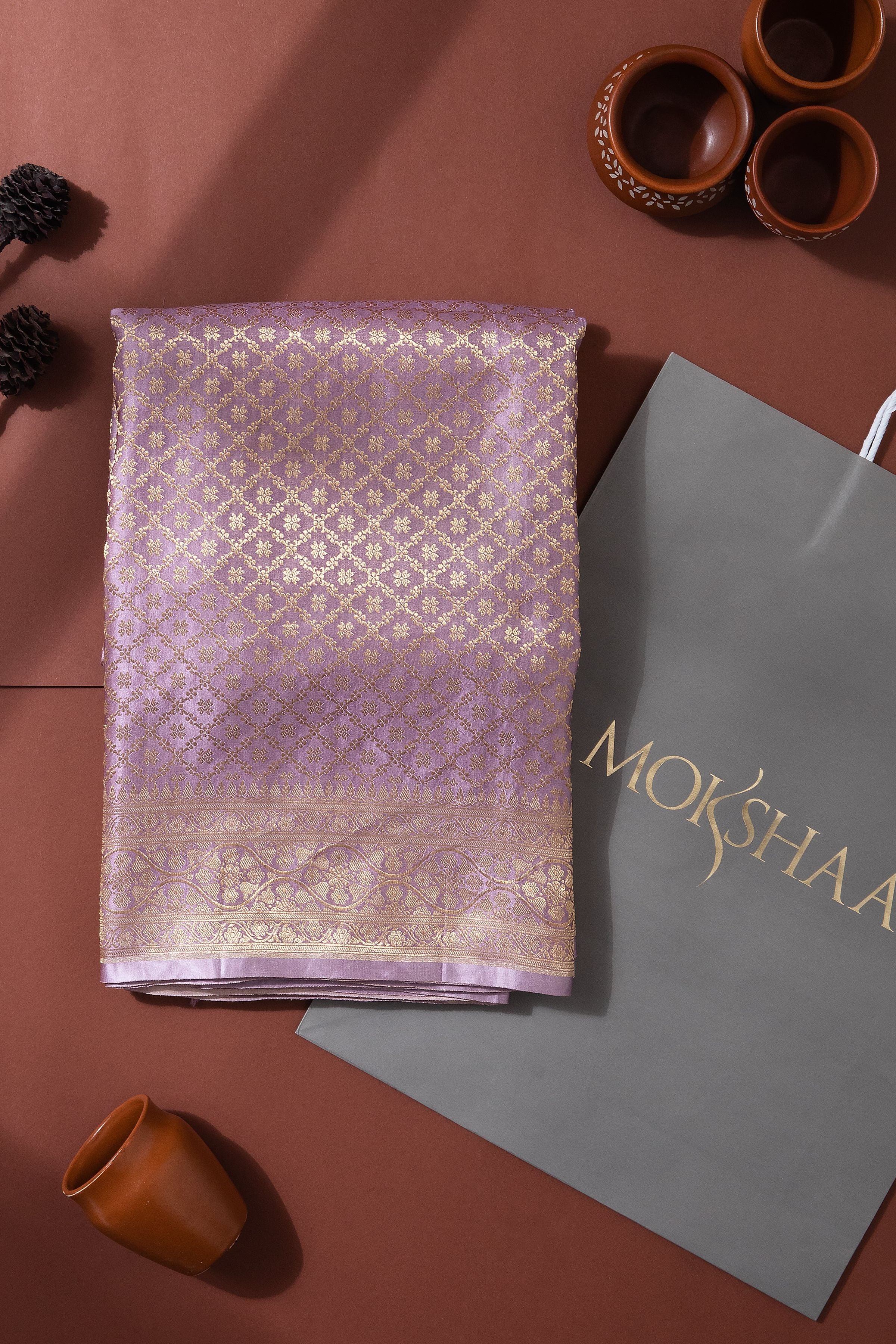 Lilac Banarasi Silk Saree - Mokshaa