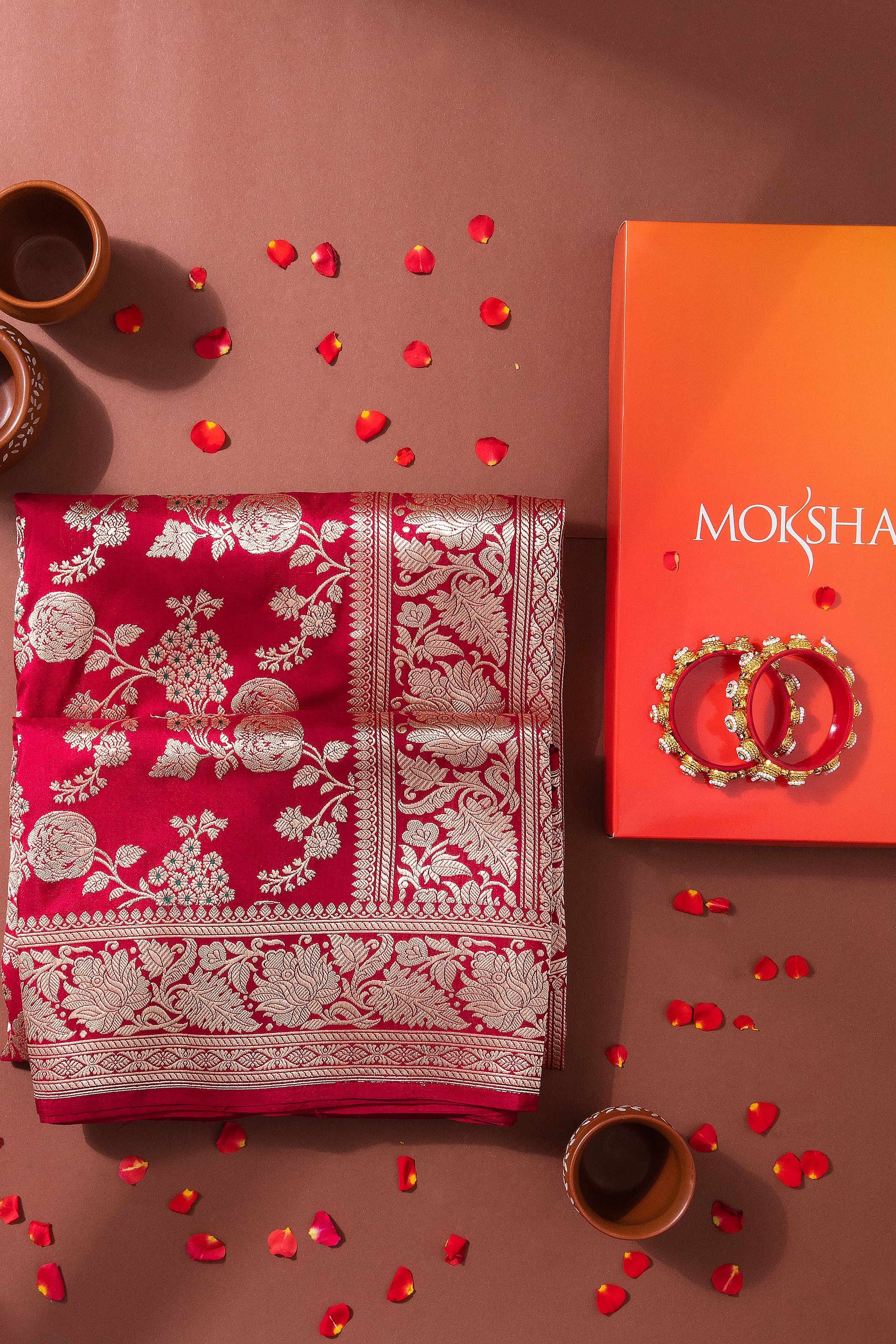 Maroon Banarasi Silk Saree - Mokshaa