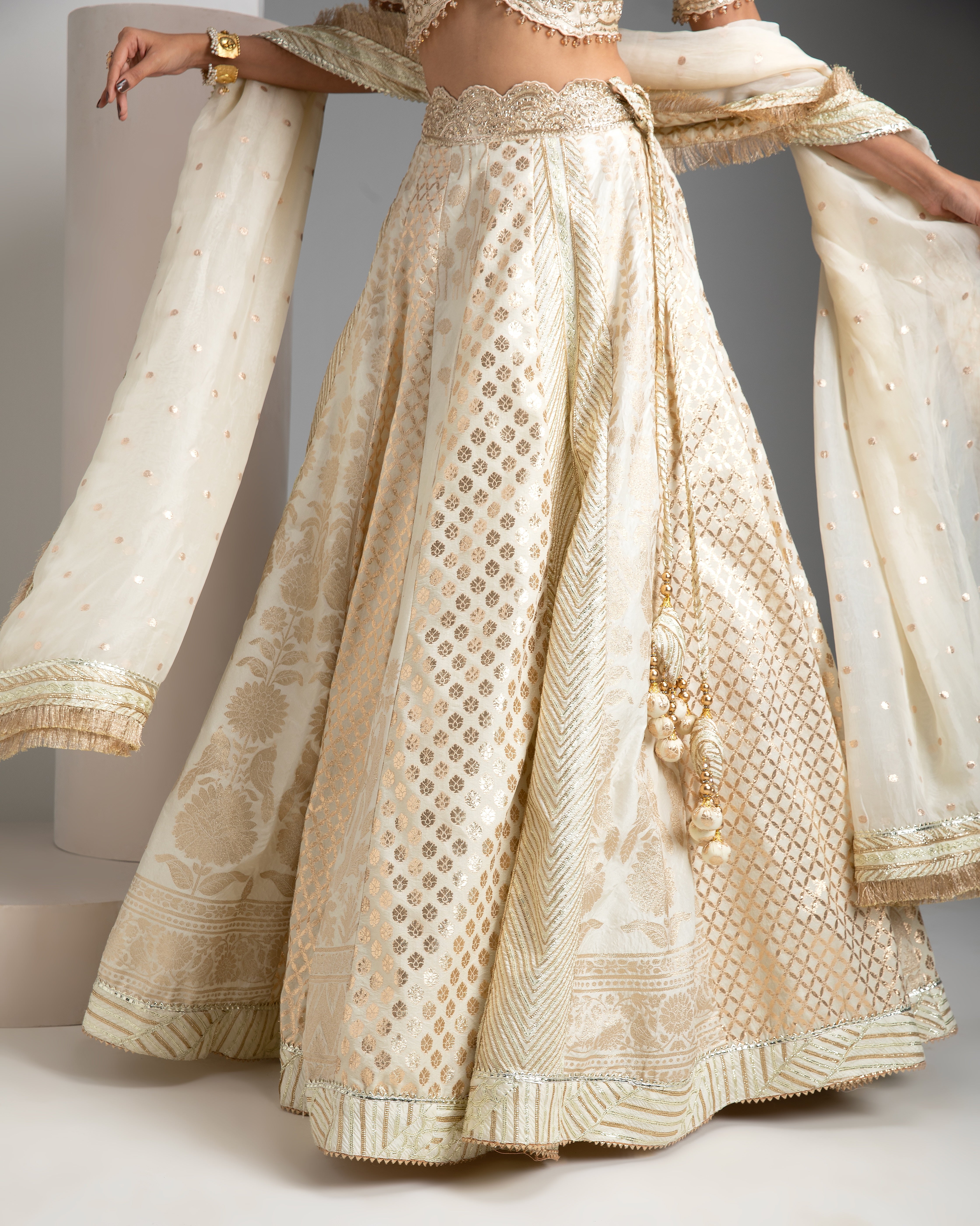 Ivory Banarasi Lehenga Set - Mokshaa