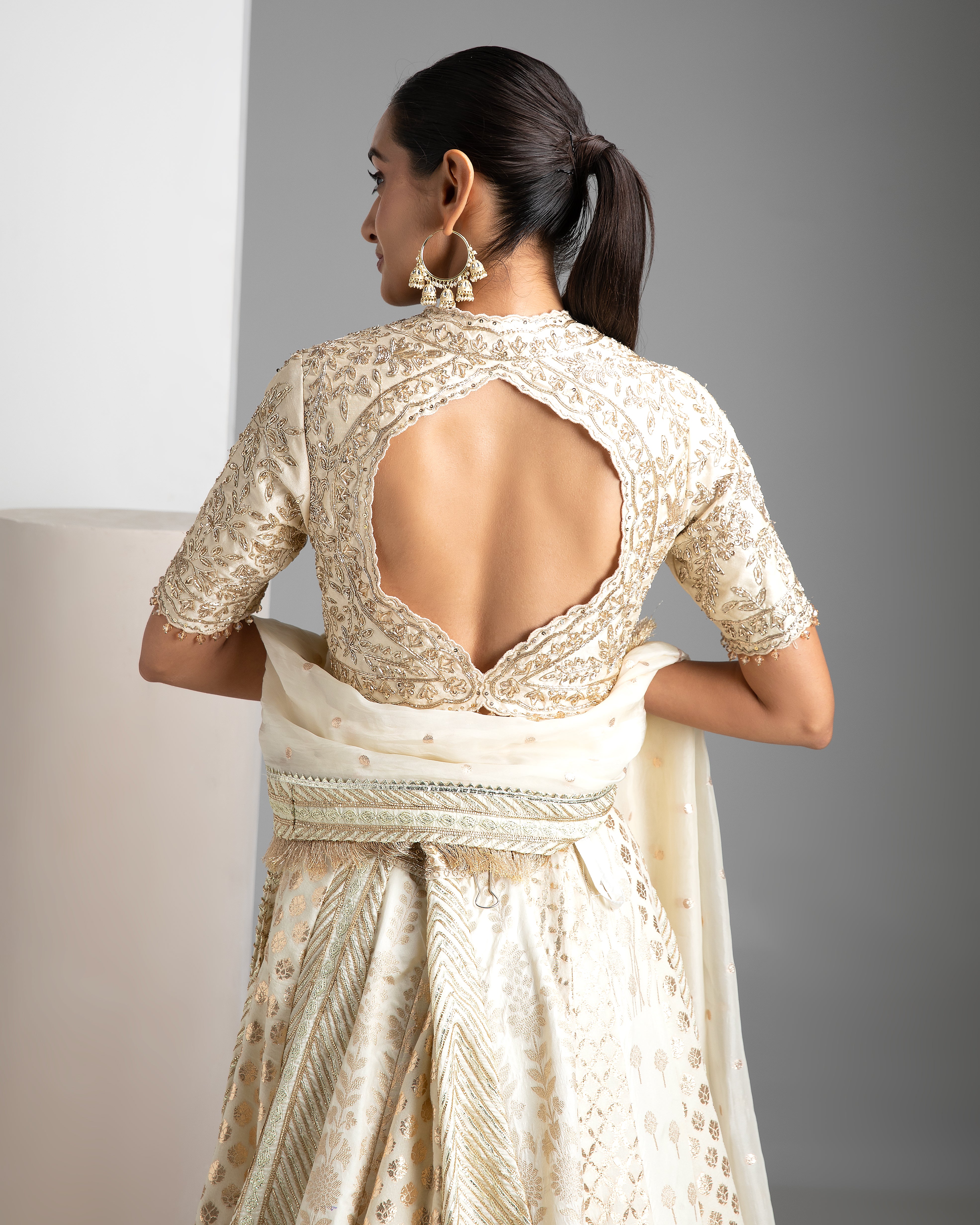 Ivory Banarasi Lehenga Set - Mokshaa