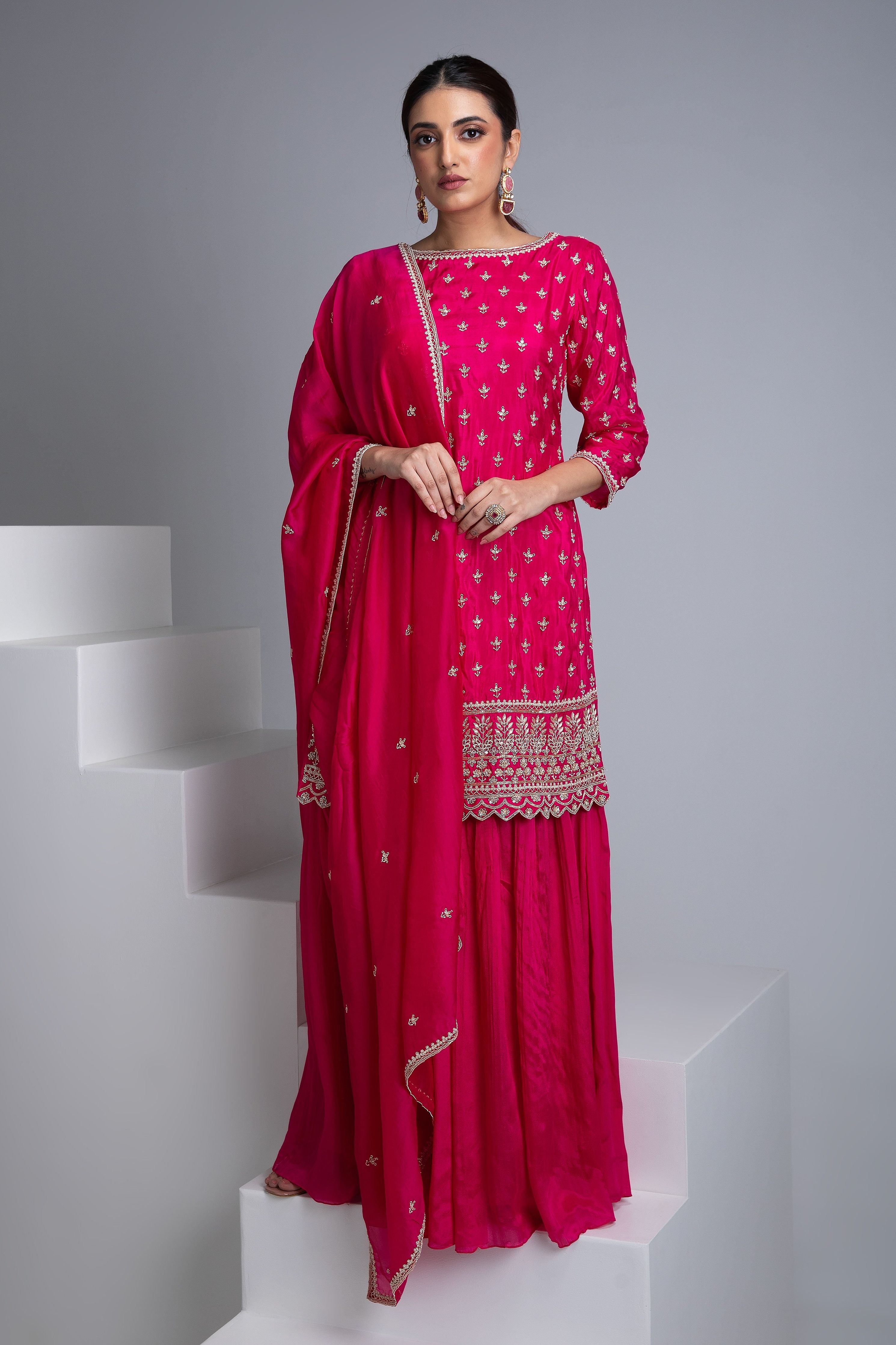 Pink Silk Sharara Set - Mokshaa