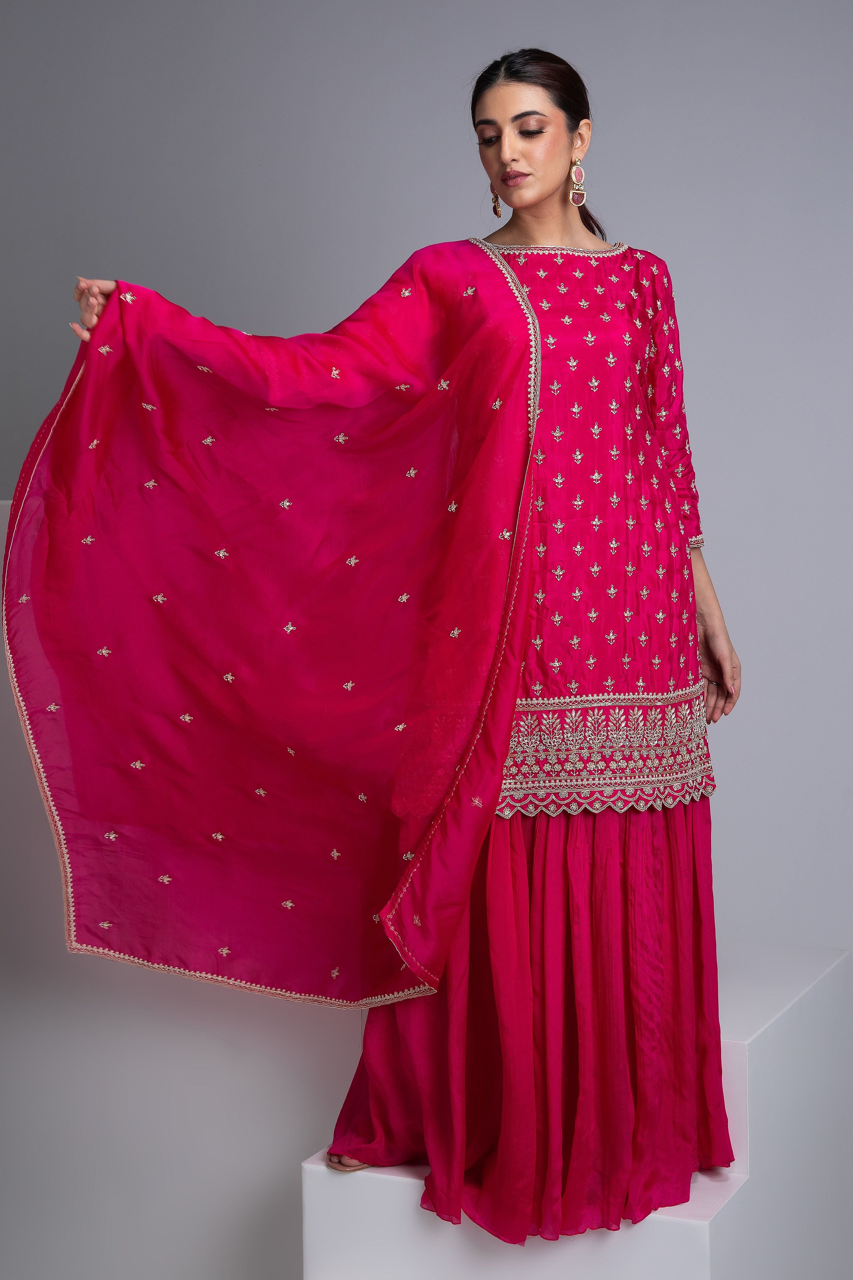 Pink Silk Sharara Set - Mokshaa