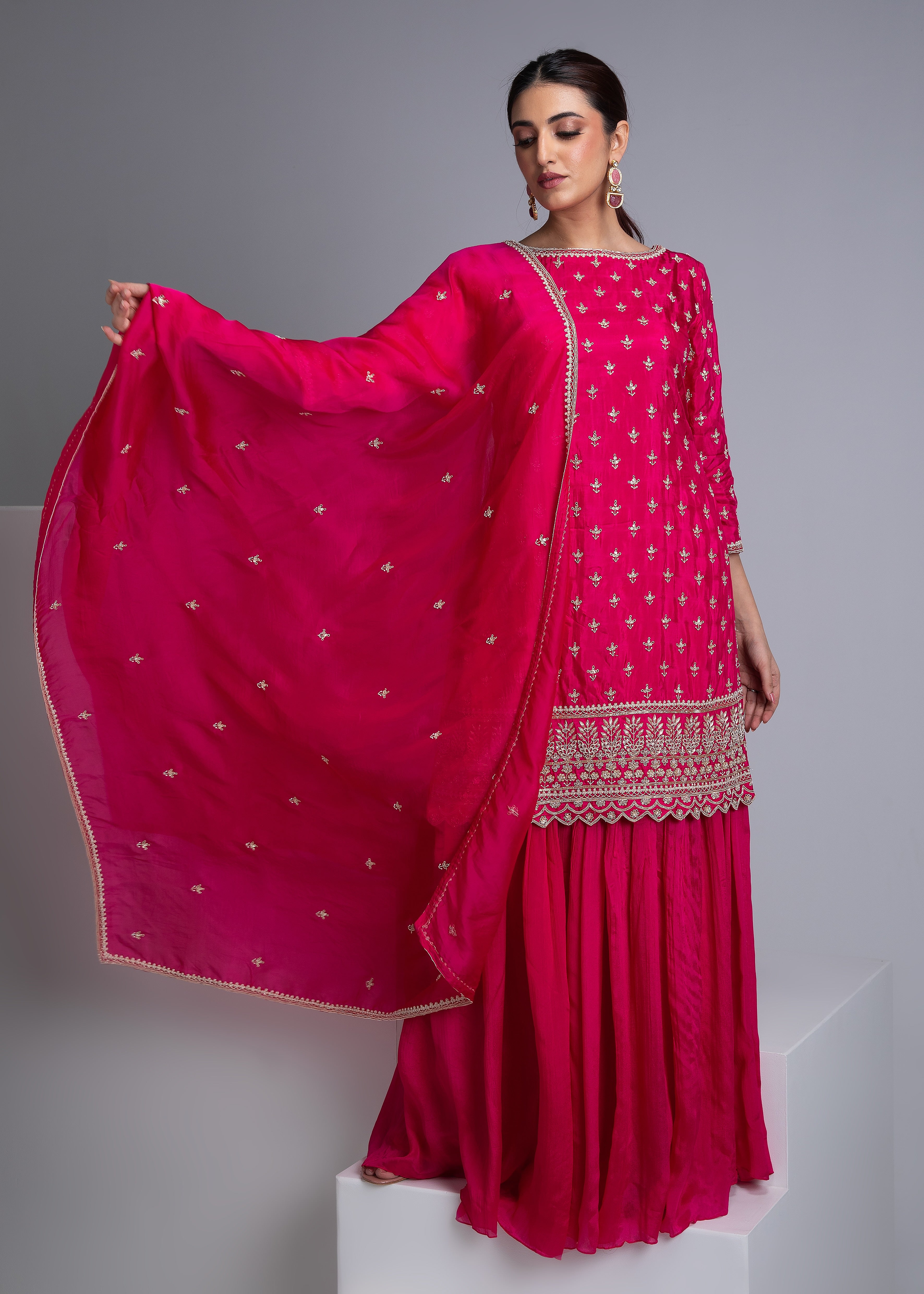 Pink Silk Sharara Set - Mokshaa