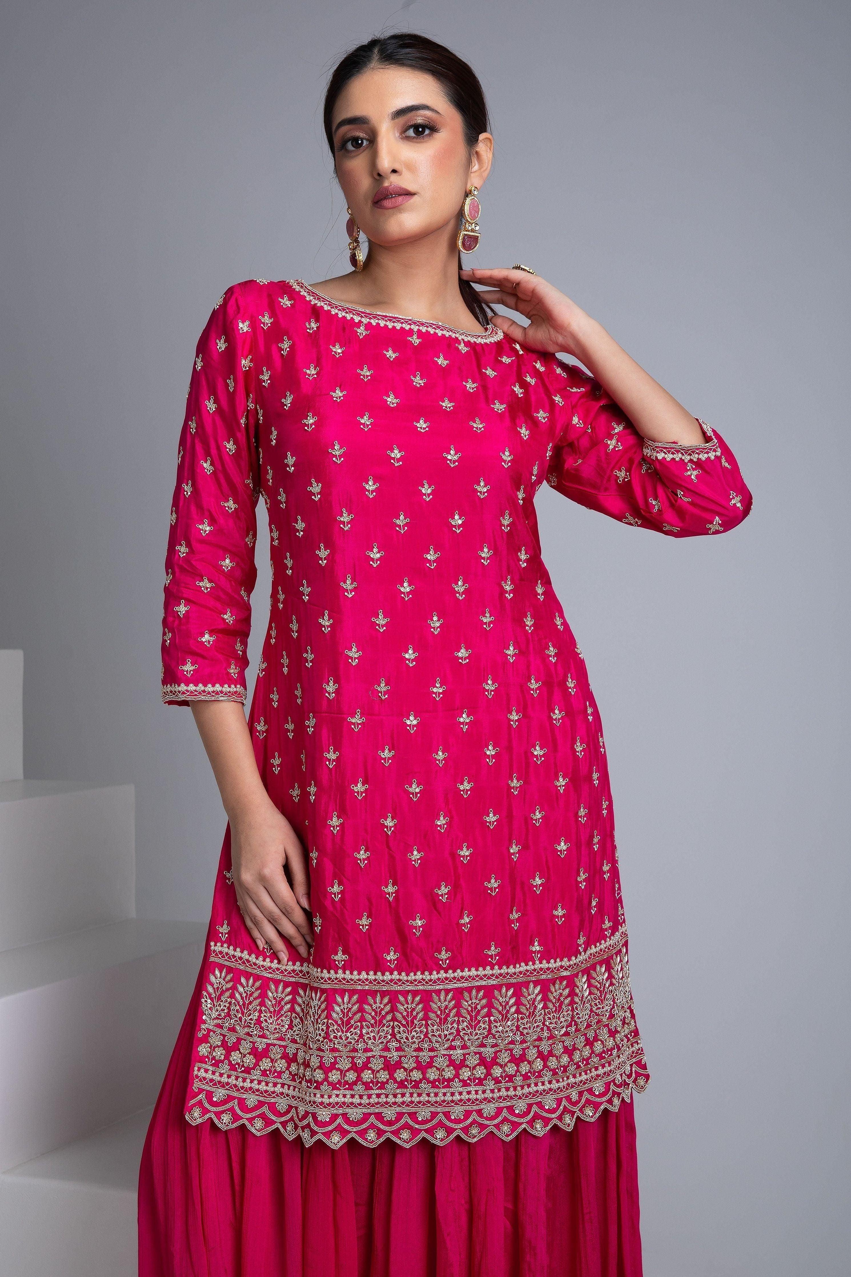 Pink Silk Sharara Set - Mokshaa