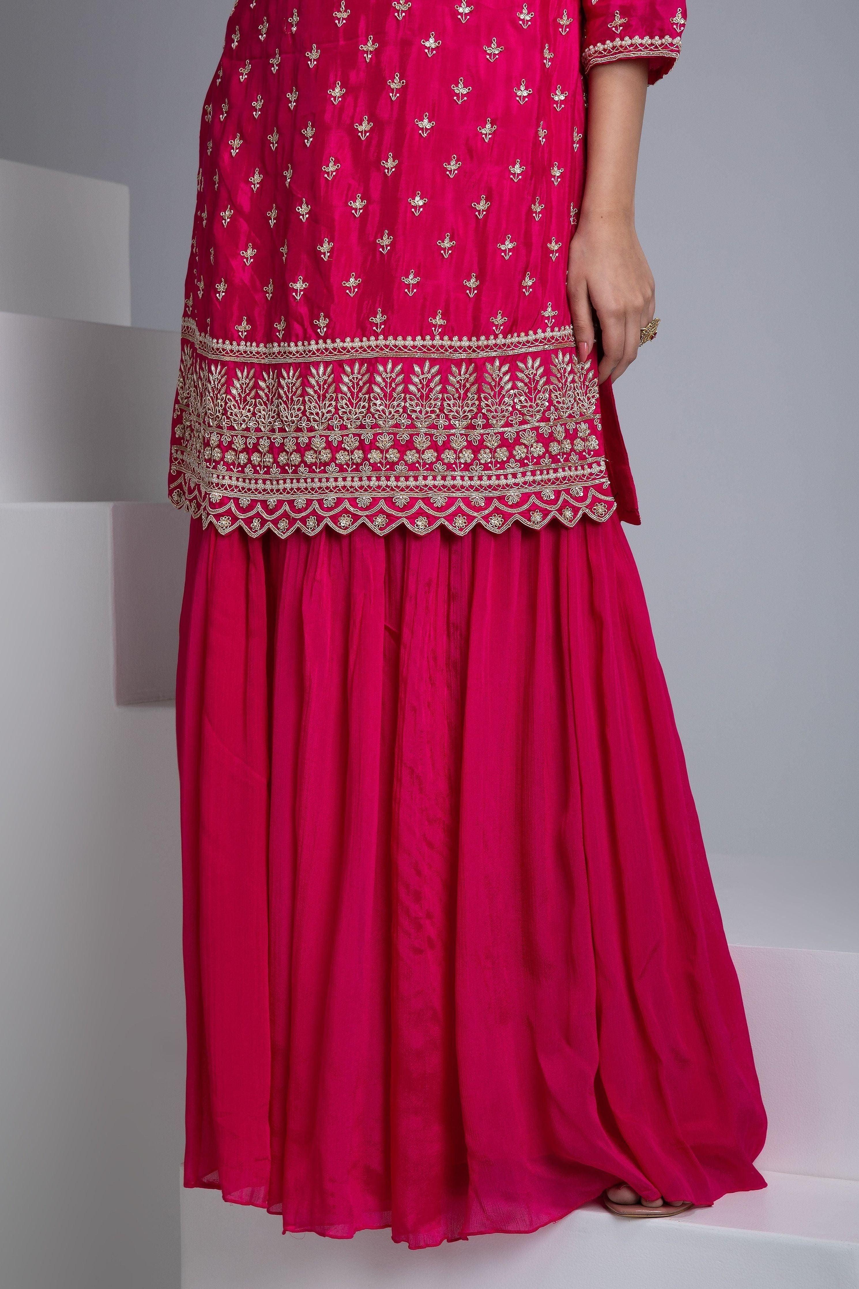 Pink Silk Sharara Set - Mokshaa