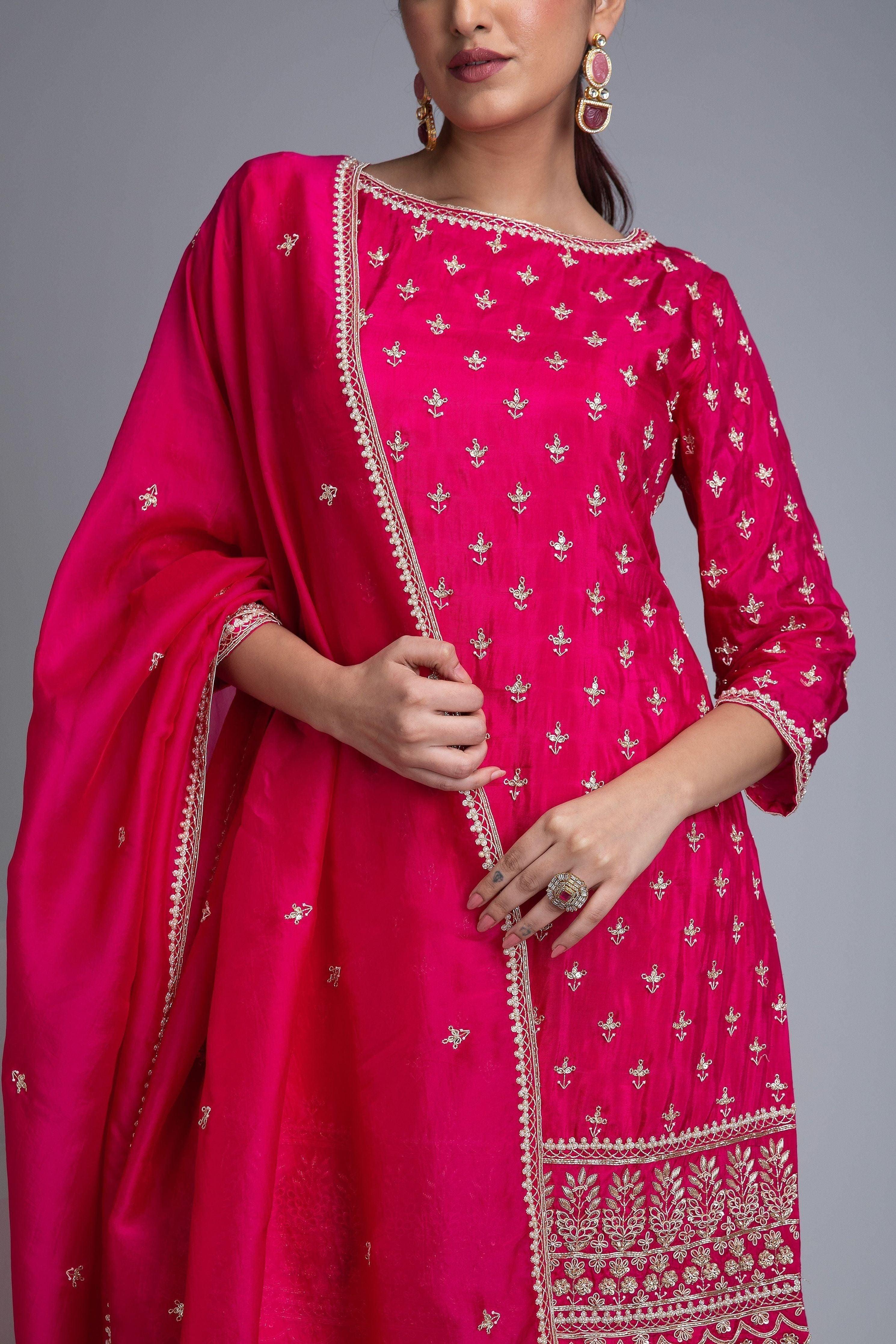 Pink Silk Sharara Set - Mokshaa