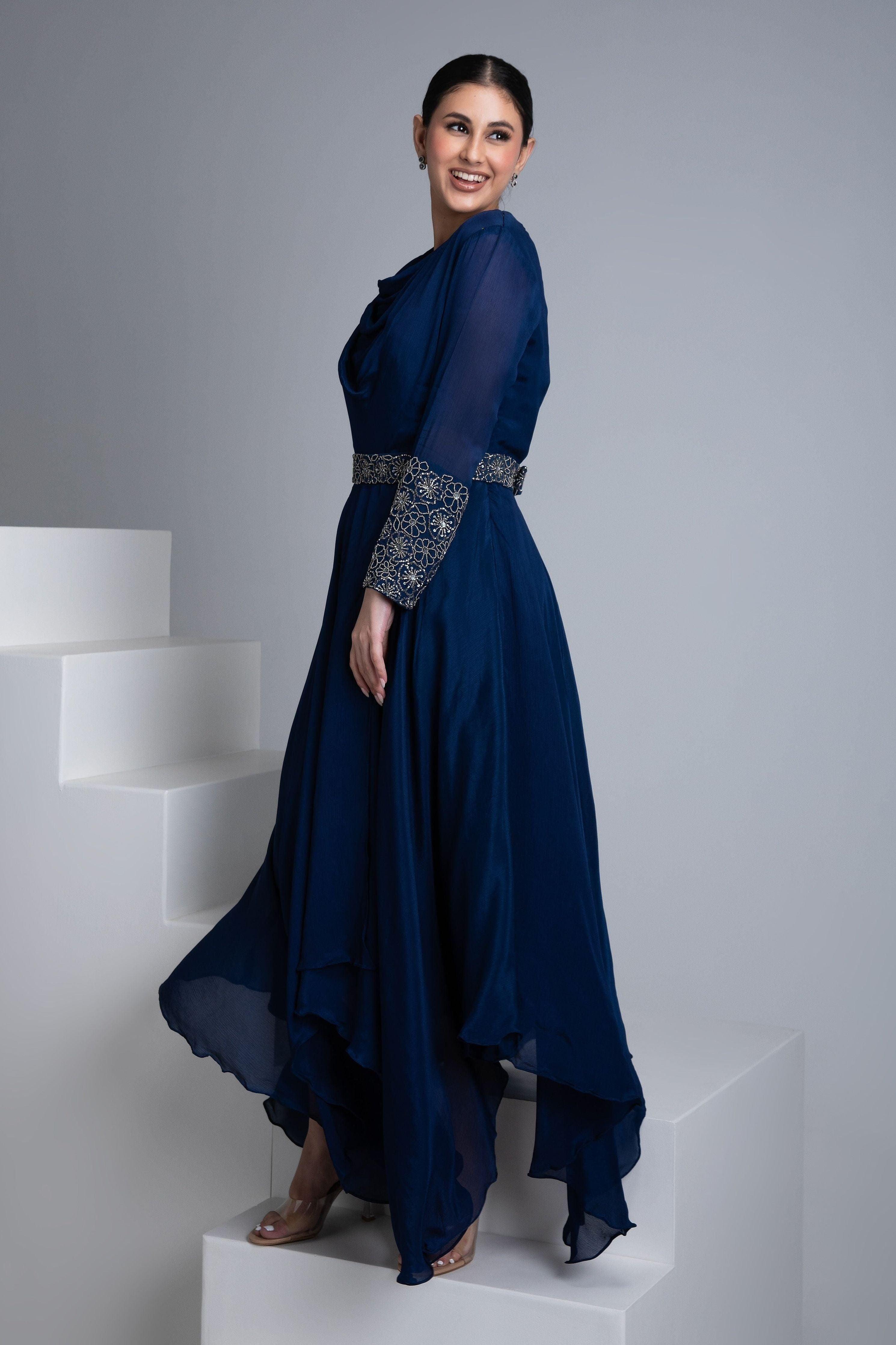 Navy Blue Georgette Flowy Gown 2XL Navy Blue Georgette Flowy Gown 2XL