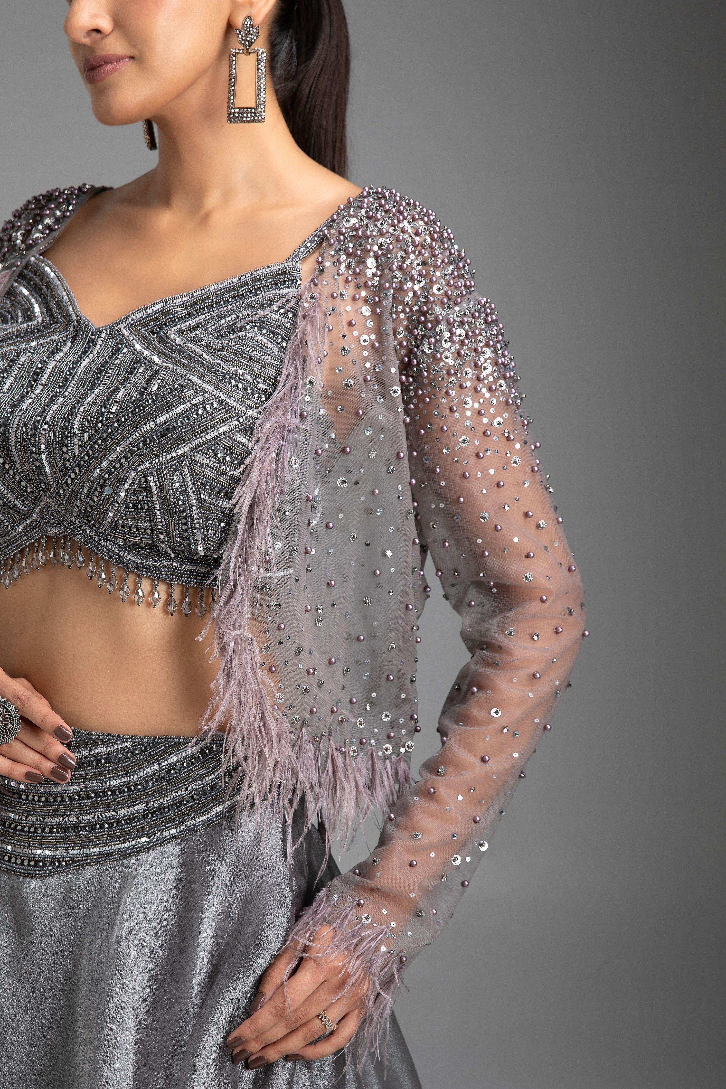 Grey Organza Lehenga Set - Mokshaa