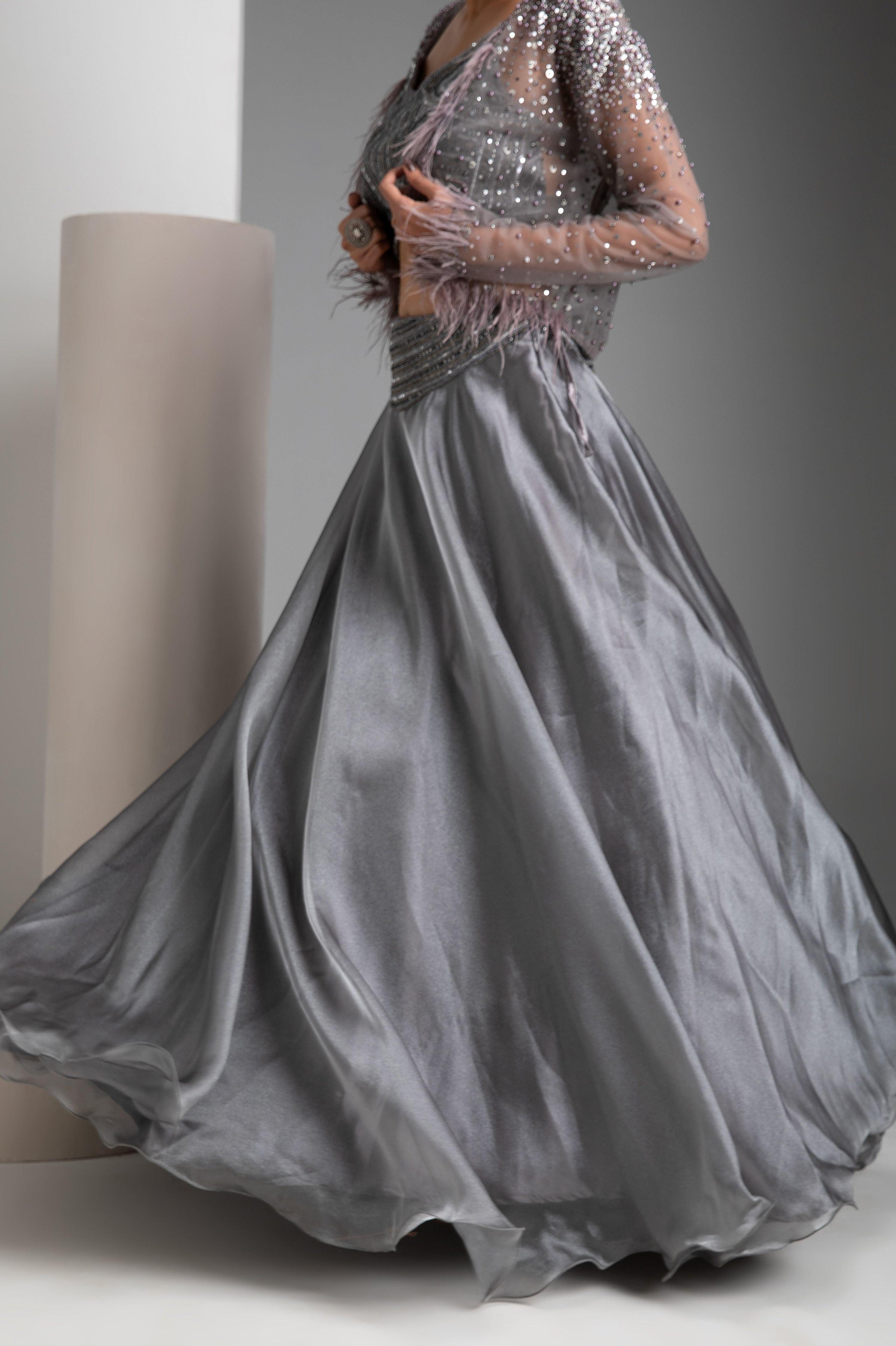 Grey Organza Lehenga Set - Mokshaa