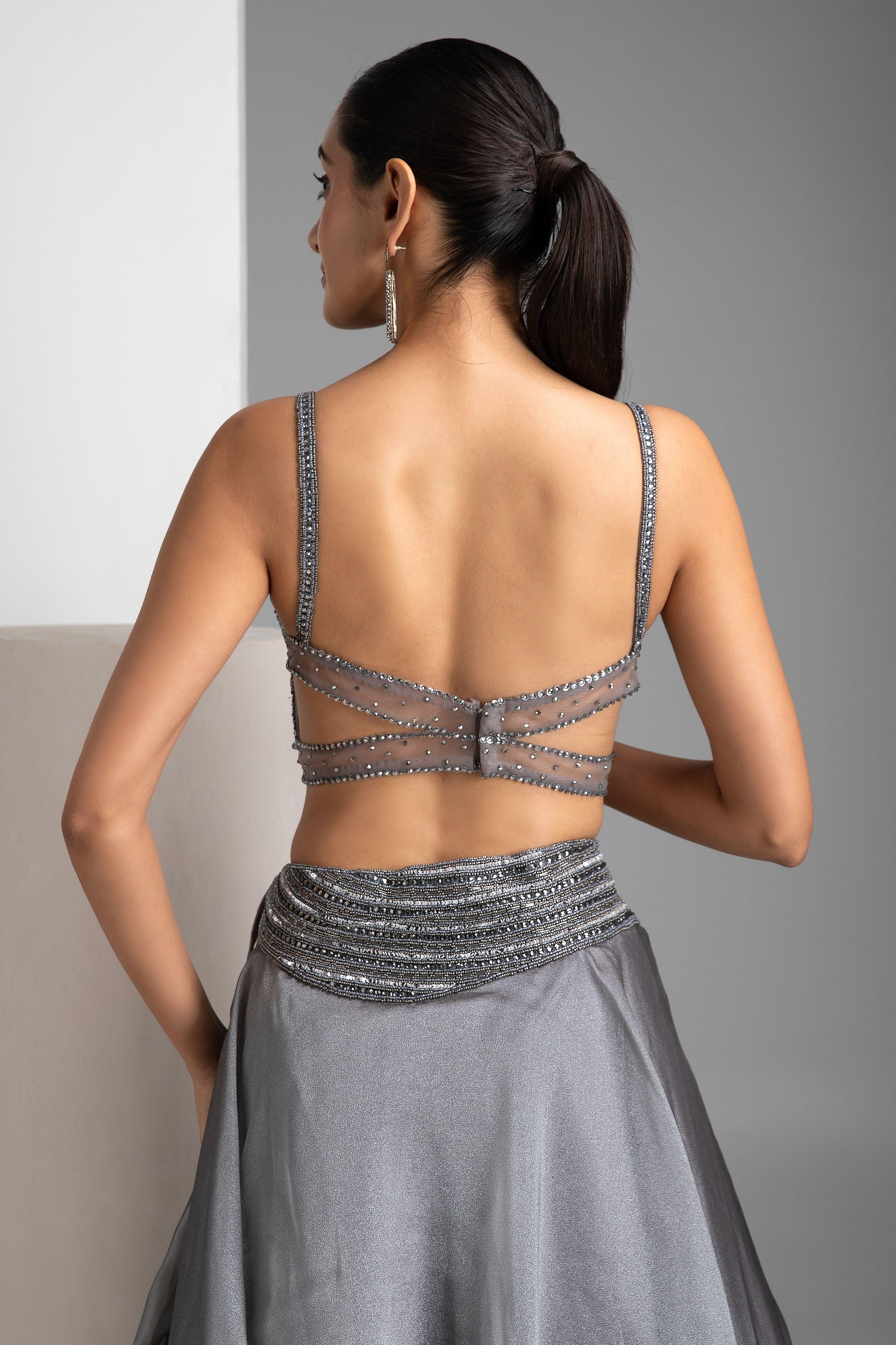 Grey Organza Lehenga Set - Mokshaa