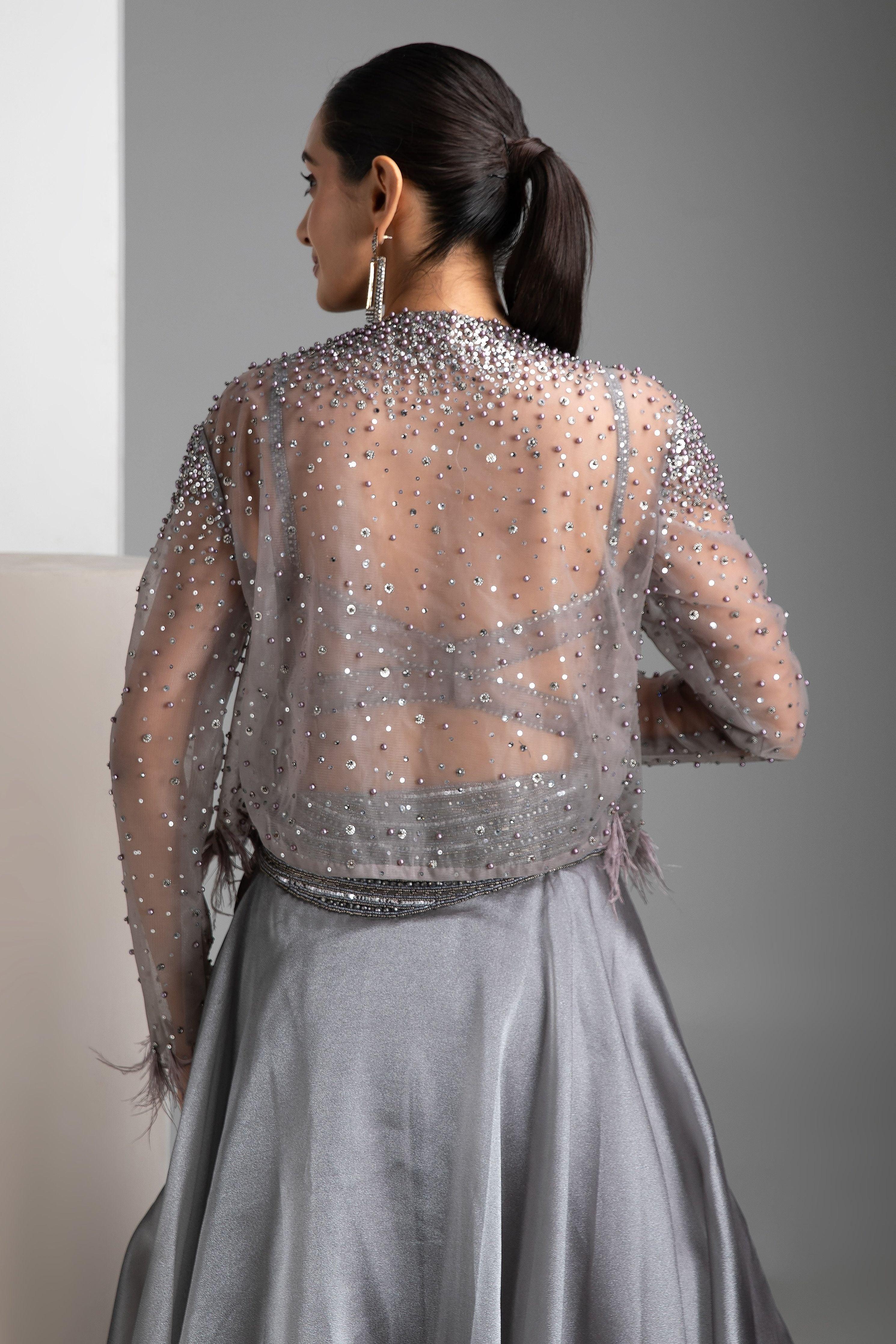 Grey Organza Lehenga Set - Mokshaa