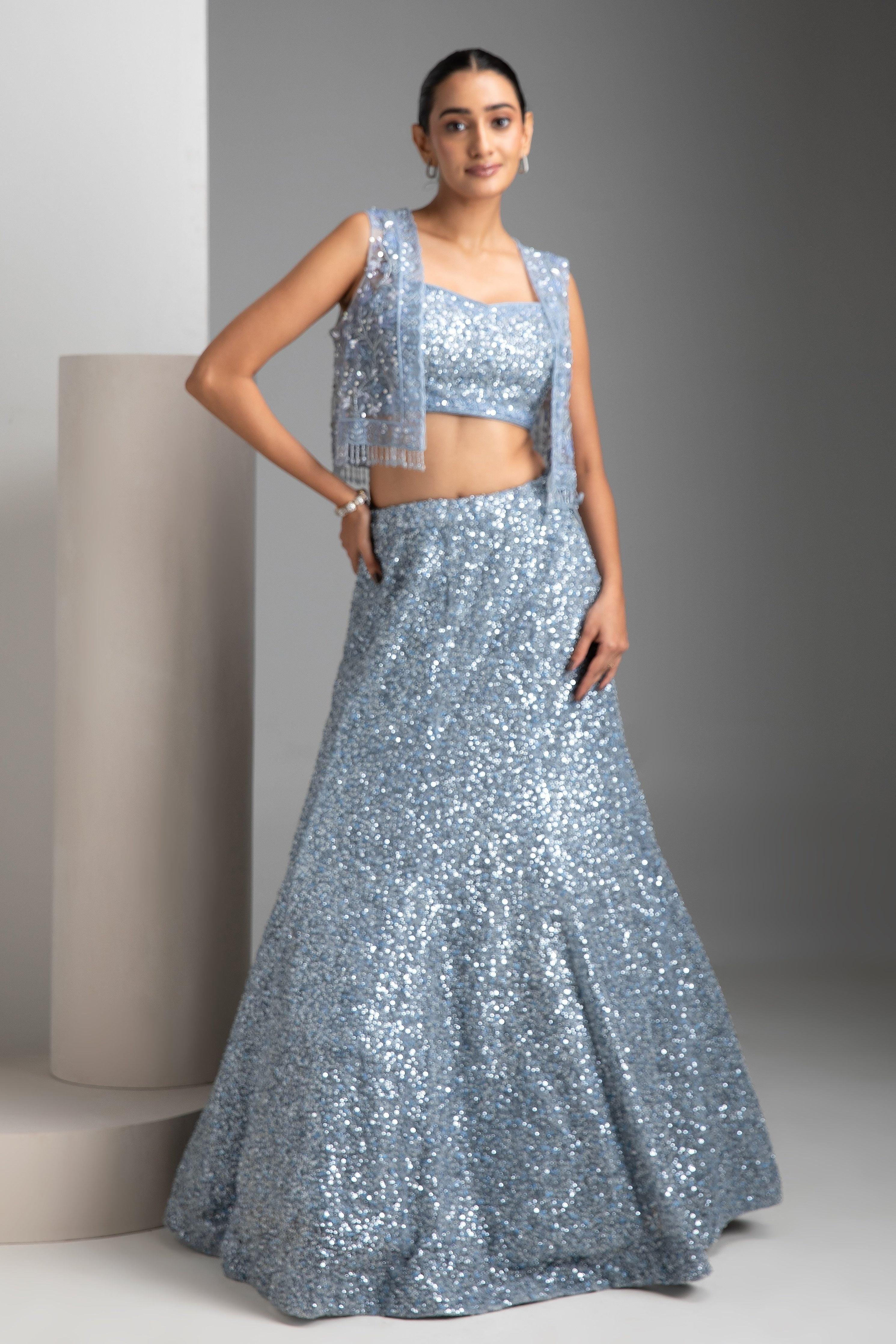 French Grey Lehenga with jacket - Mokshaa