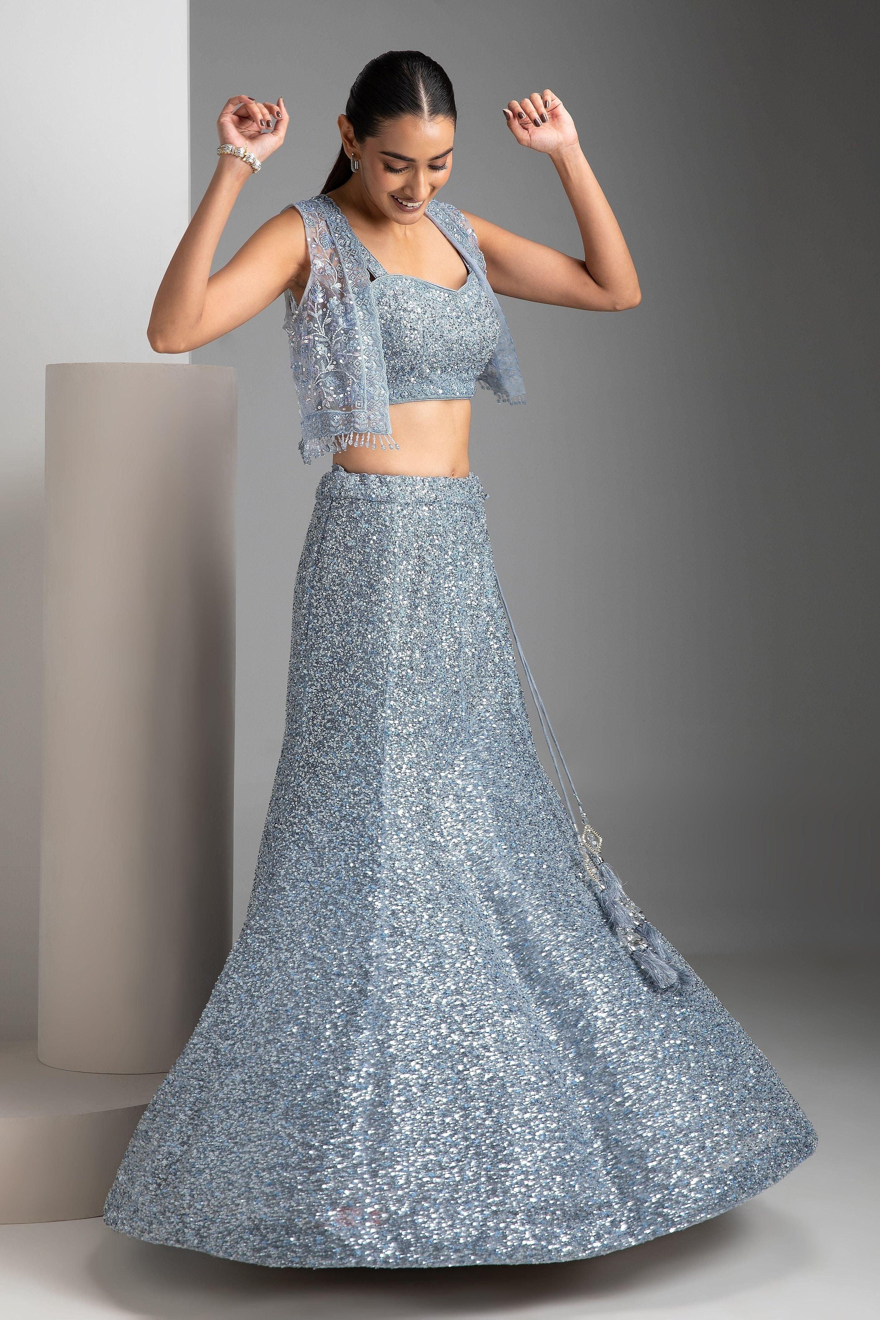 French Grey Lehenga with jacket - Mokshaa