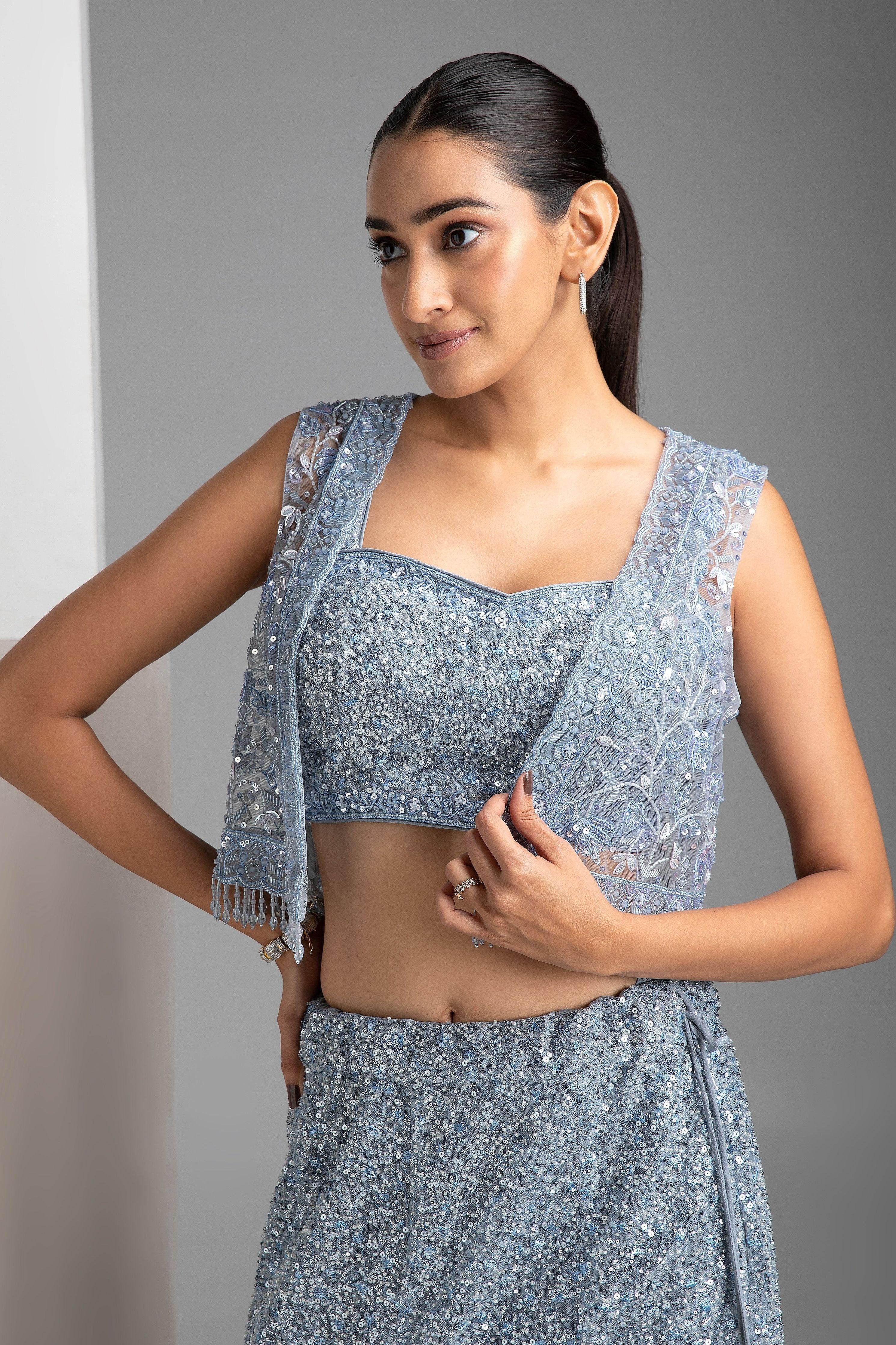 French Grey Lehenga with jacket - Mokshaa