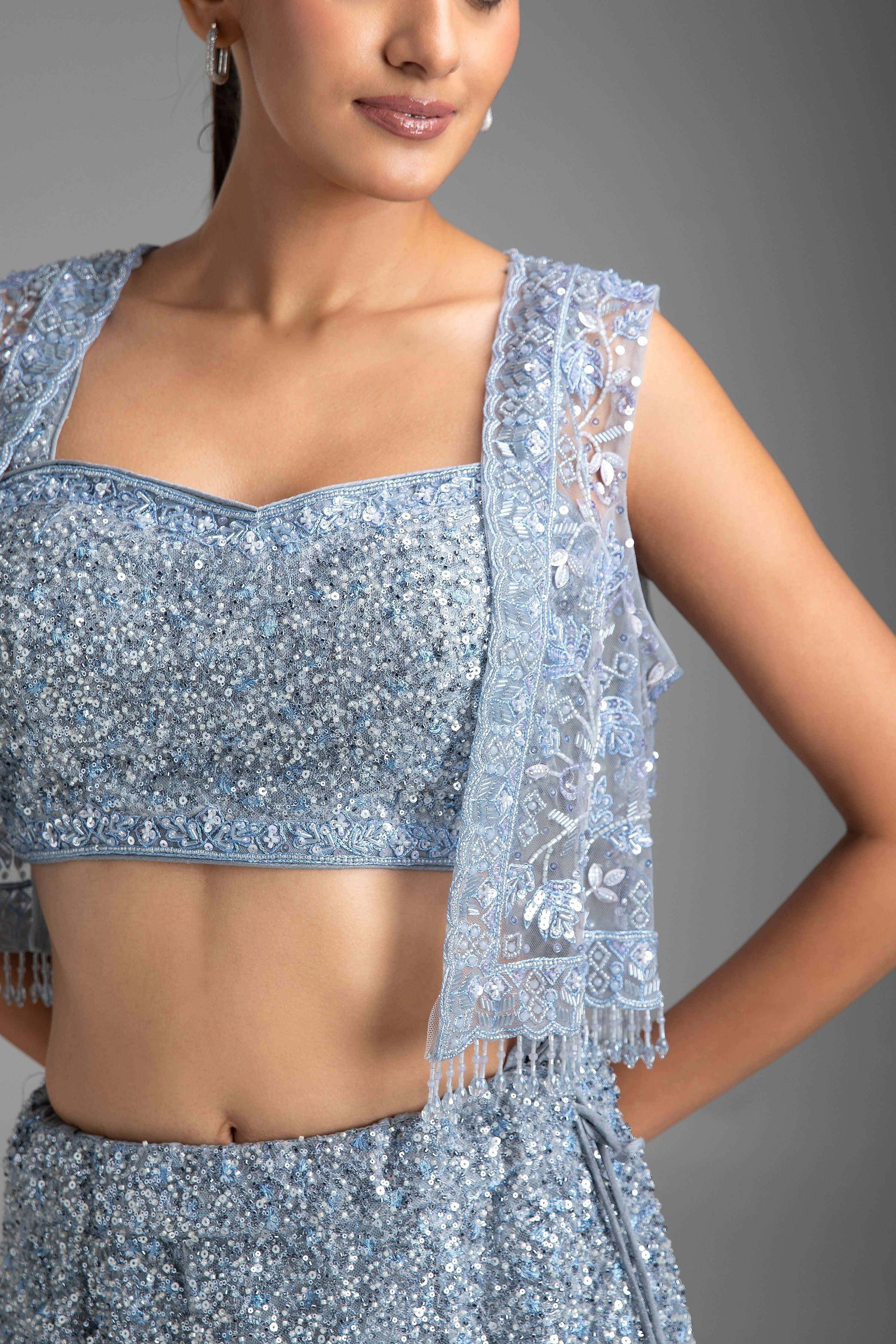 French Grey Lehenga with jacket - Mokshaa