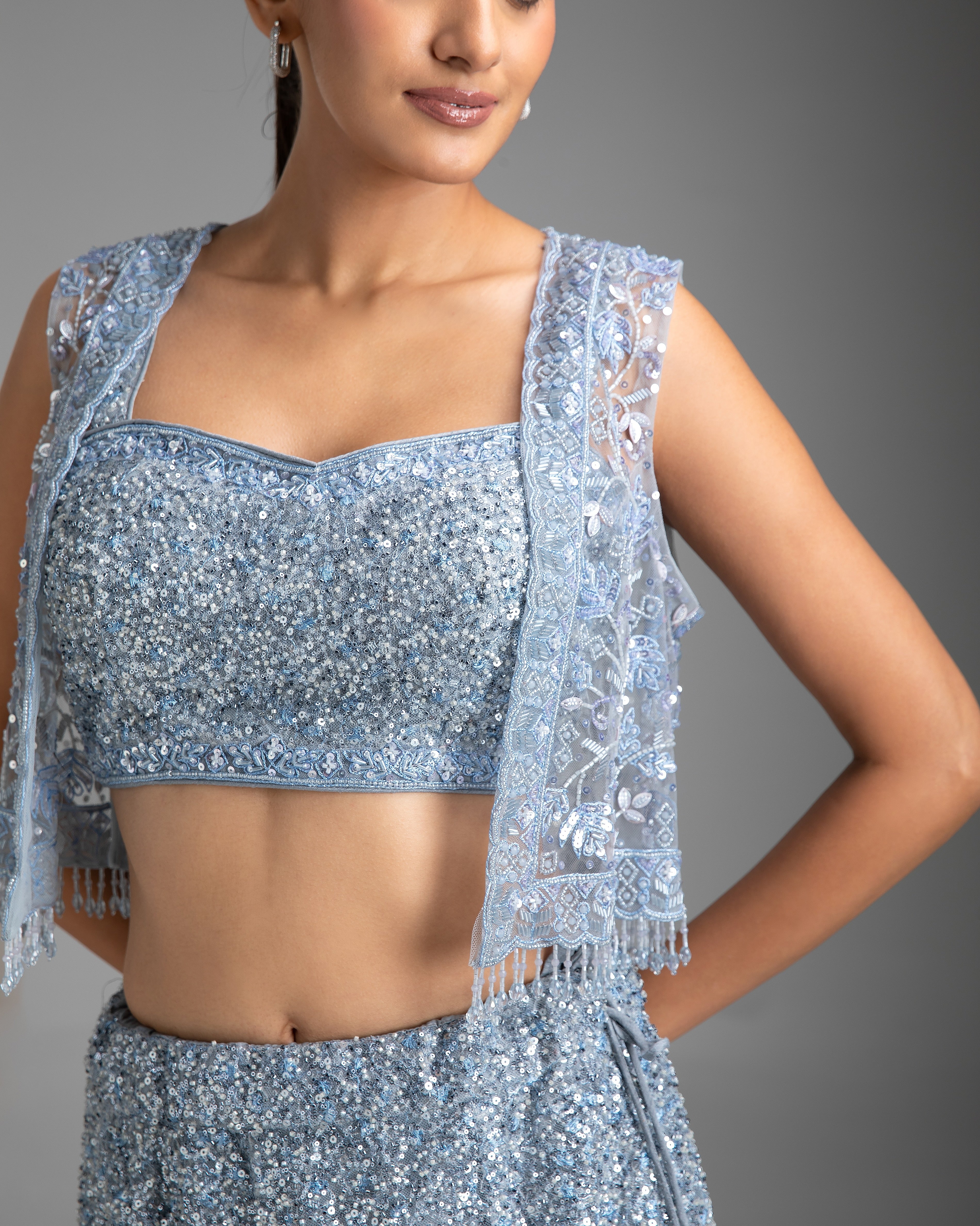 French Grey Lehenga with jacket - Mokshaa