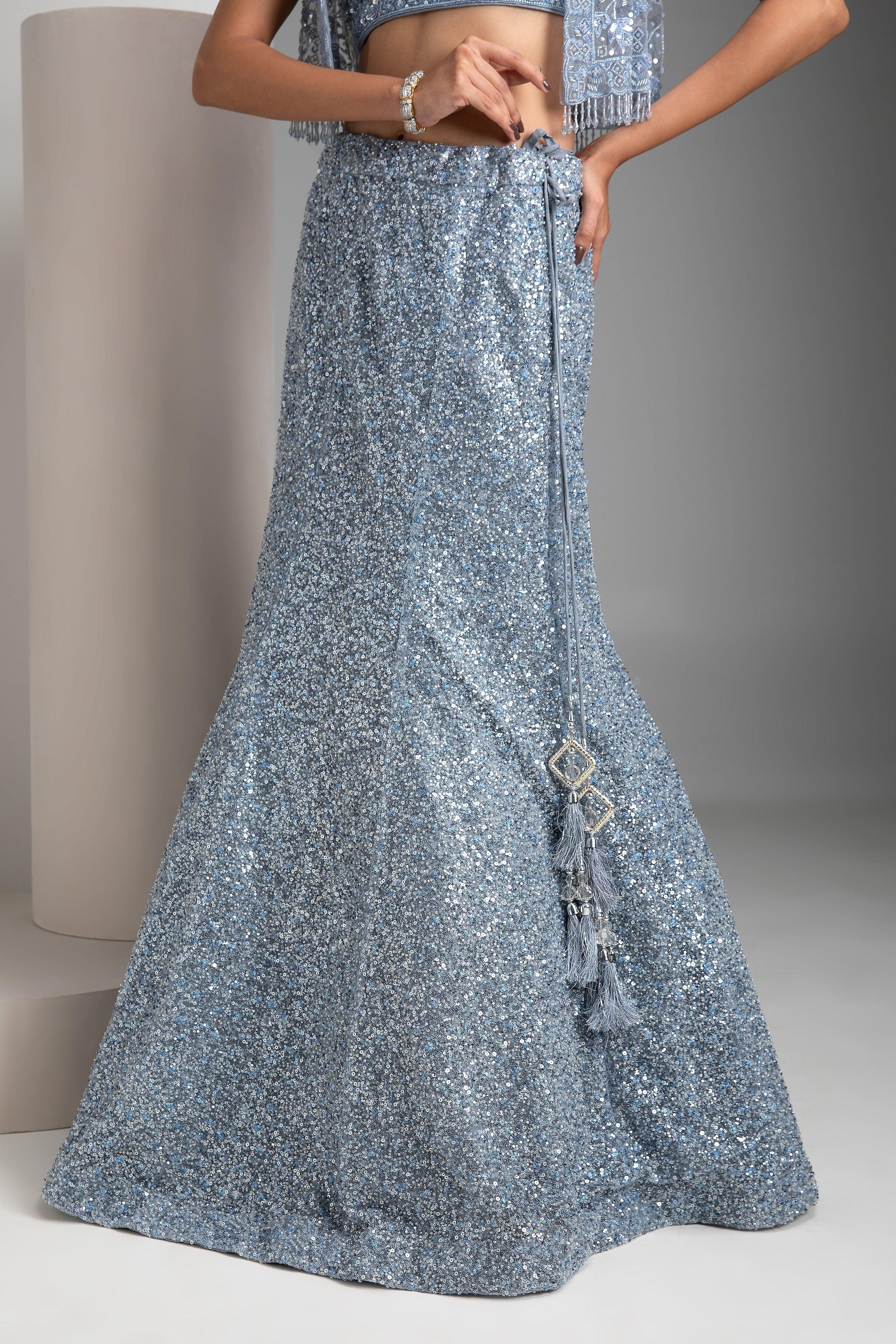 French Grey Lehenga with jacket - Mokshaa