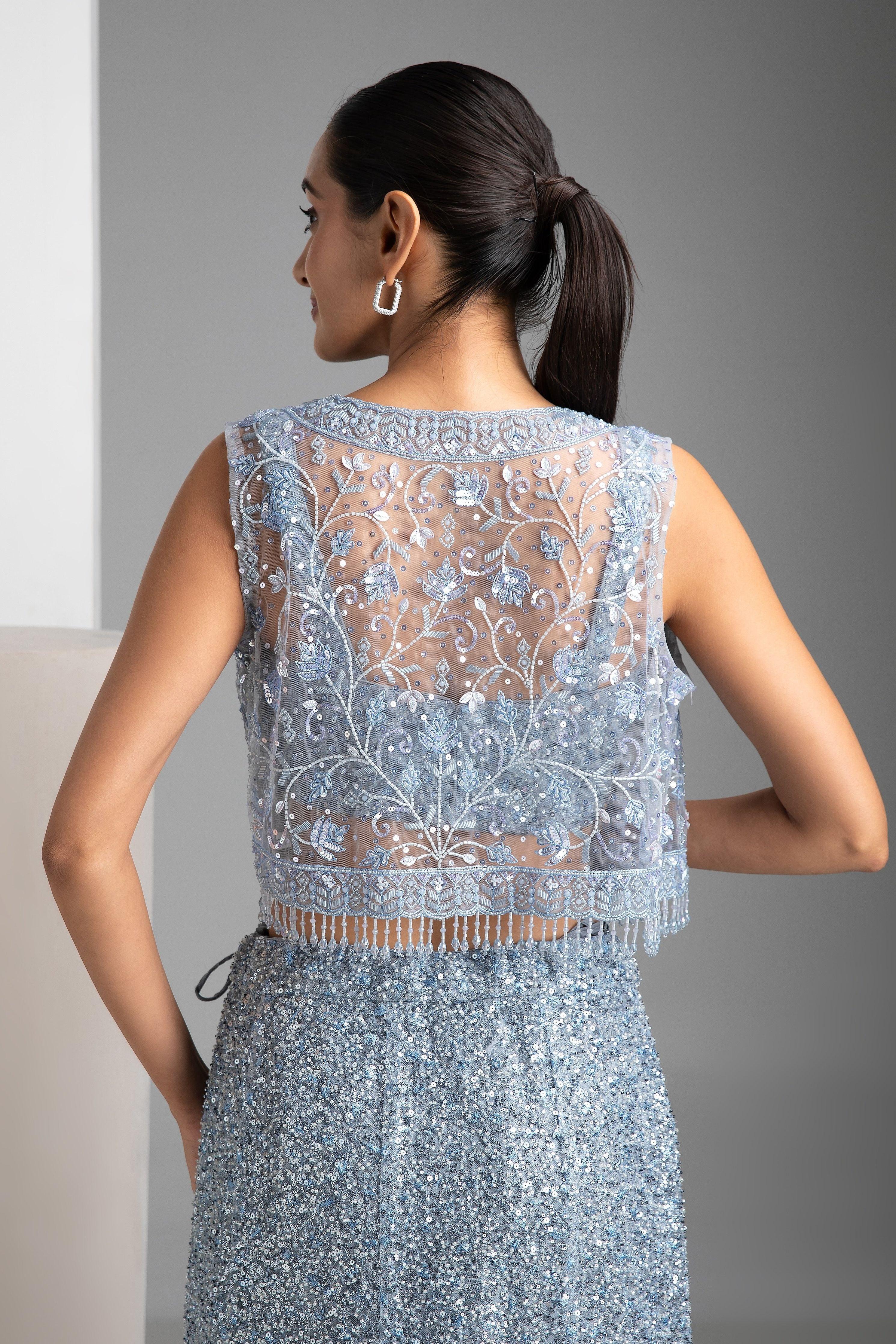 French Grey Lehenga with jacket - Mokshaa