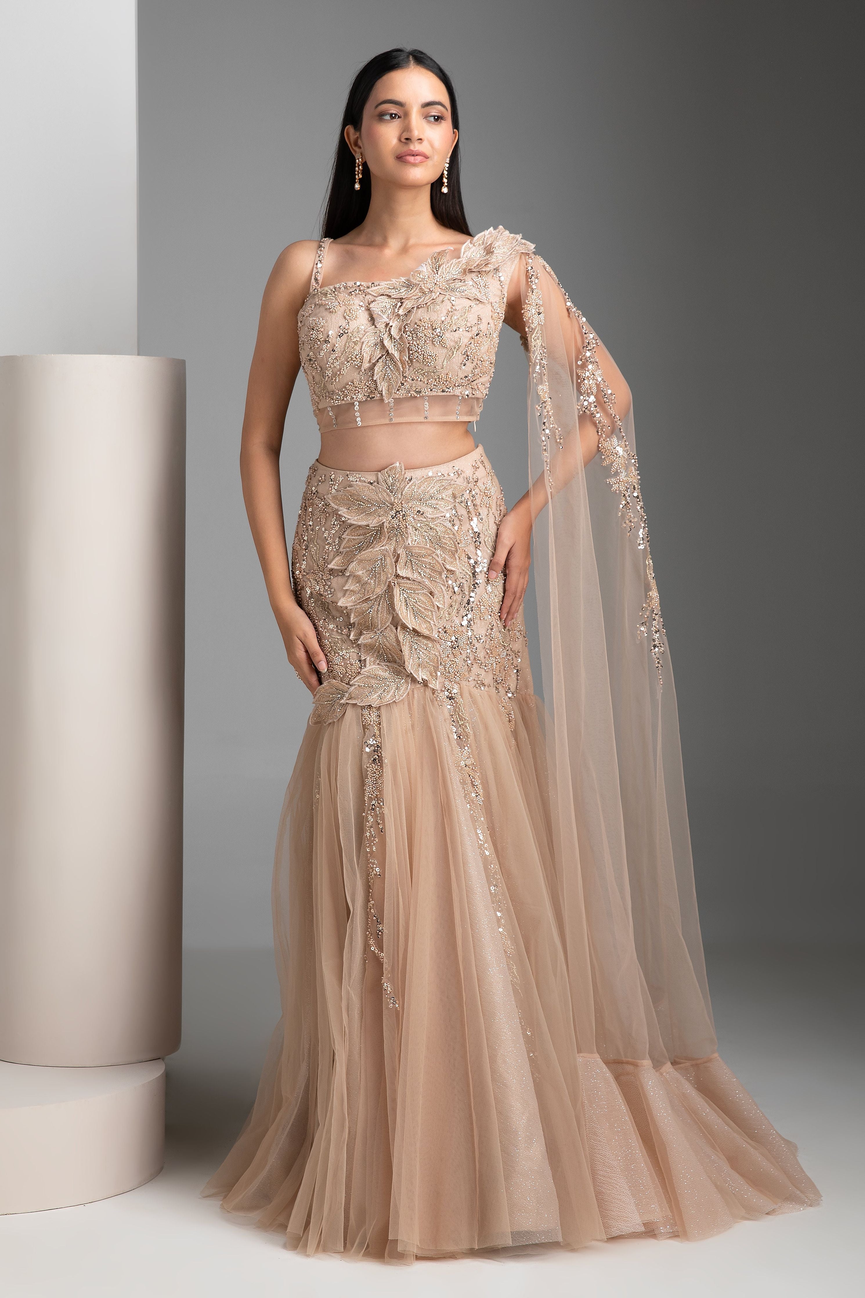 Champagne Mermaid Lehenga Set - Mokshaa