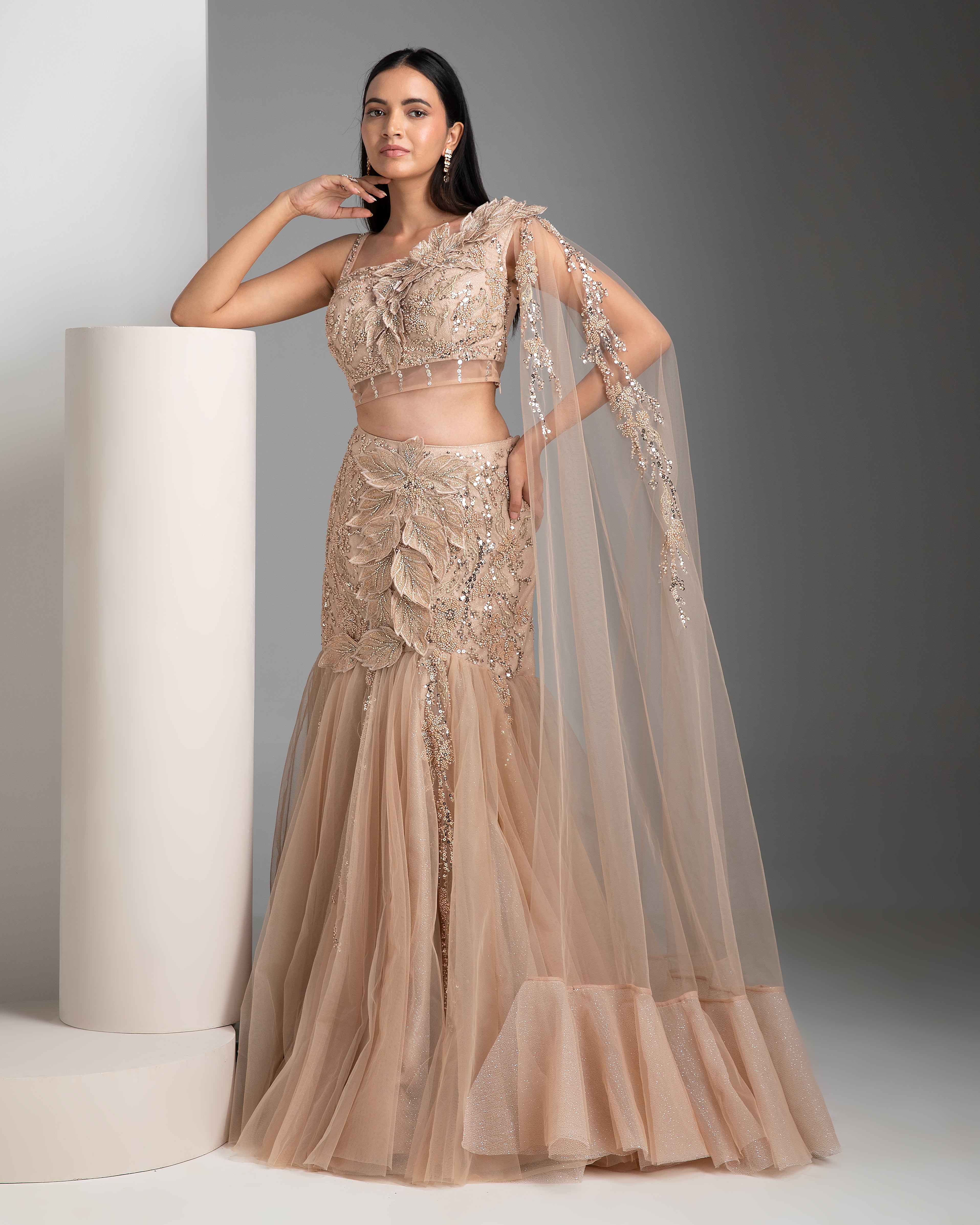 Champagne Mermaid Lehenga Set - Mokshaa