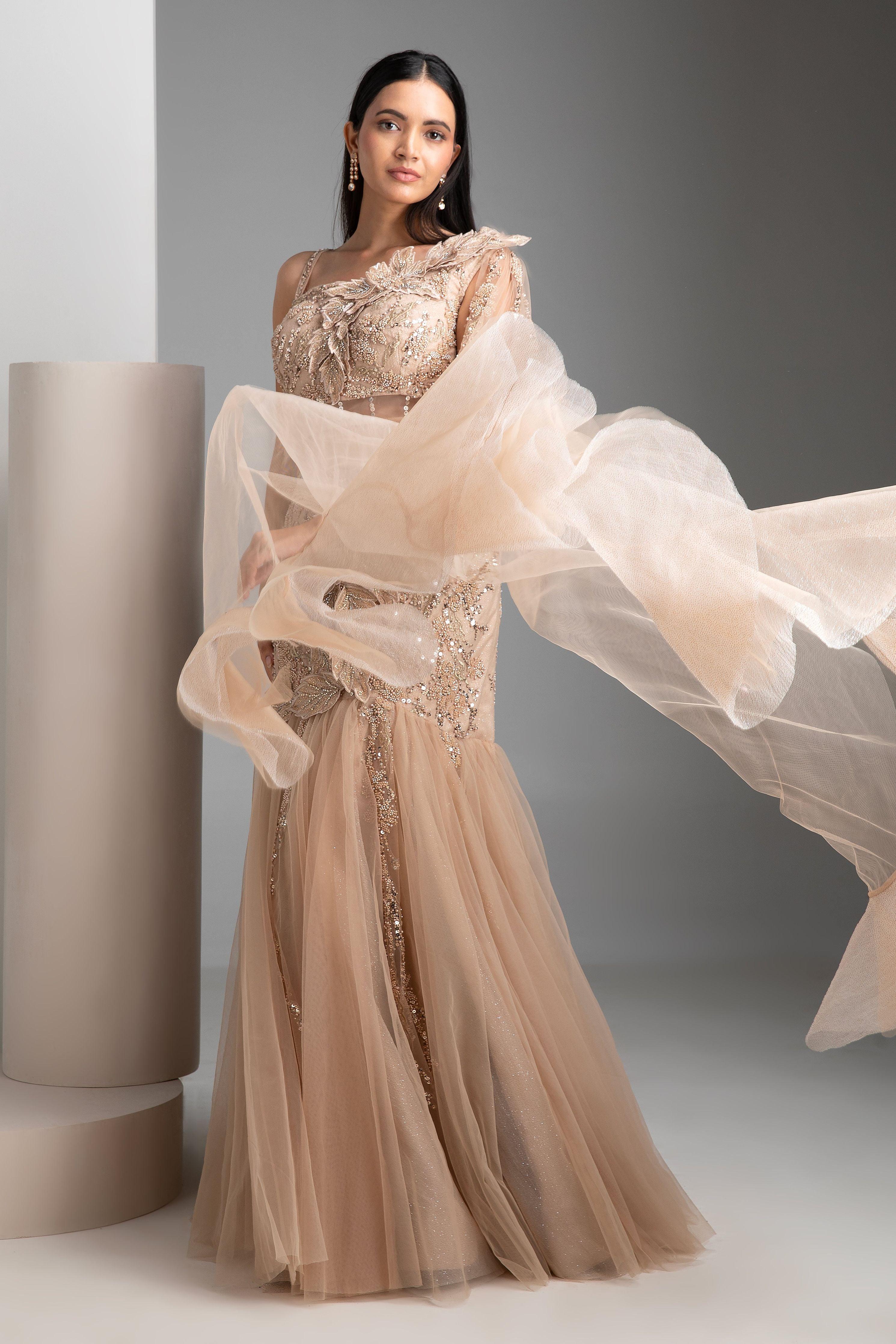 Champagne Mermaid Lehenga Set - Mokshaa